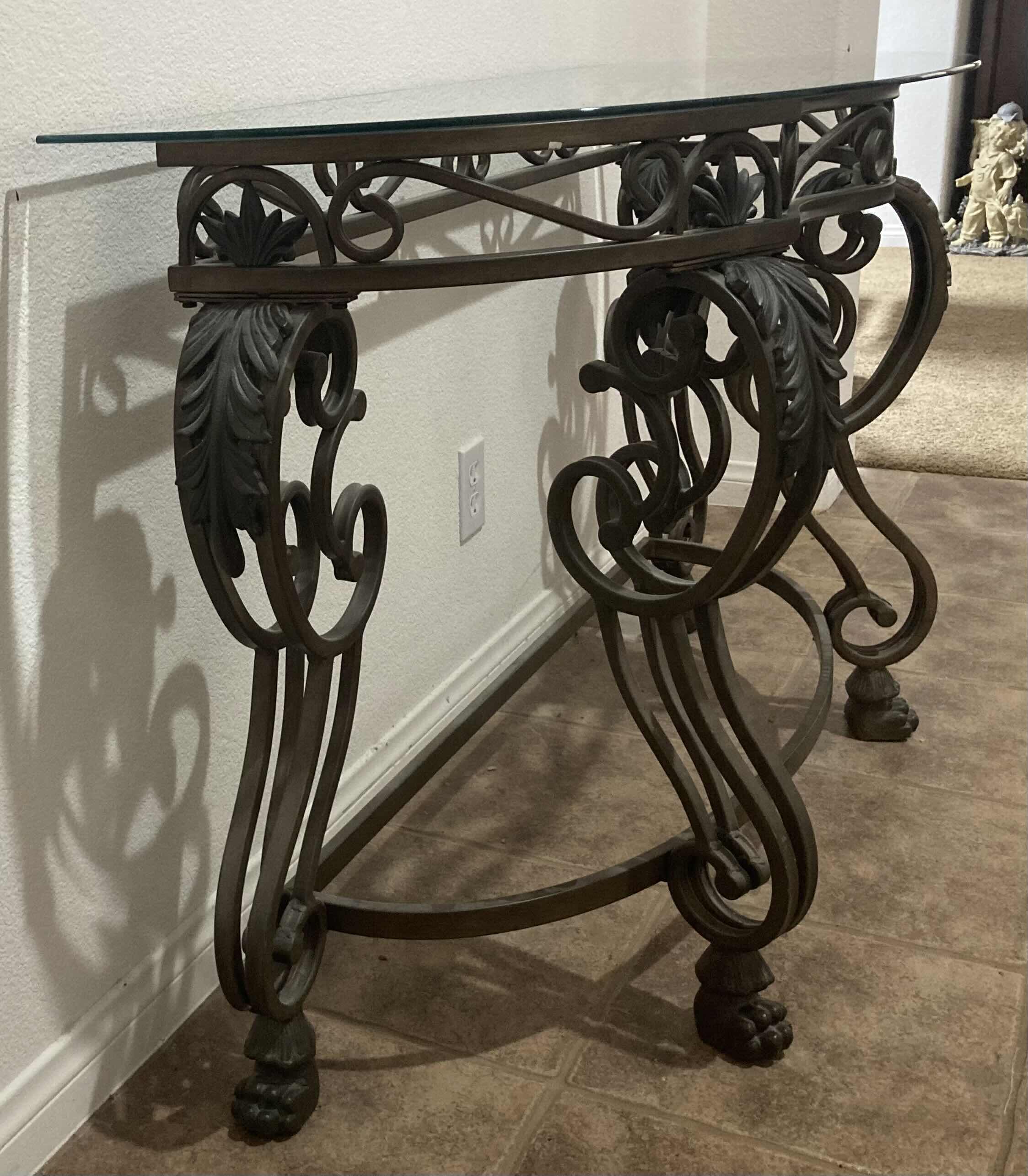Photo 1 of LAMPS PLUS GLASS TOP RUSTIC WROUGHT IRON ENTRYWAY TABLE 48” X 20.25” H30.25”