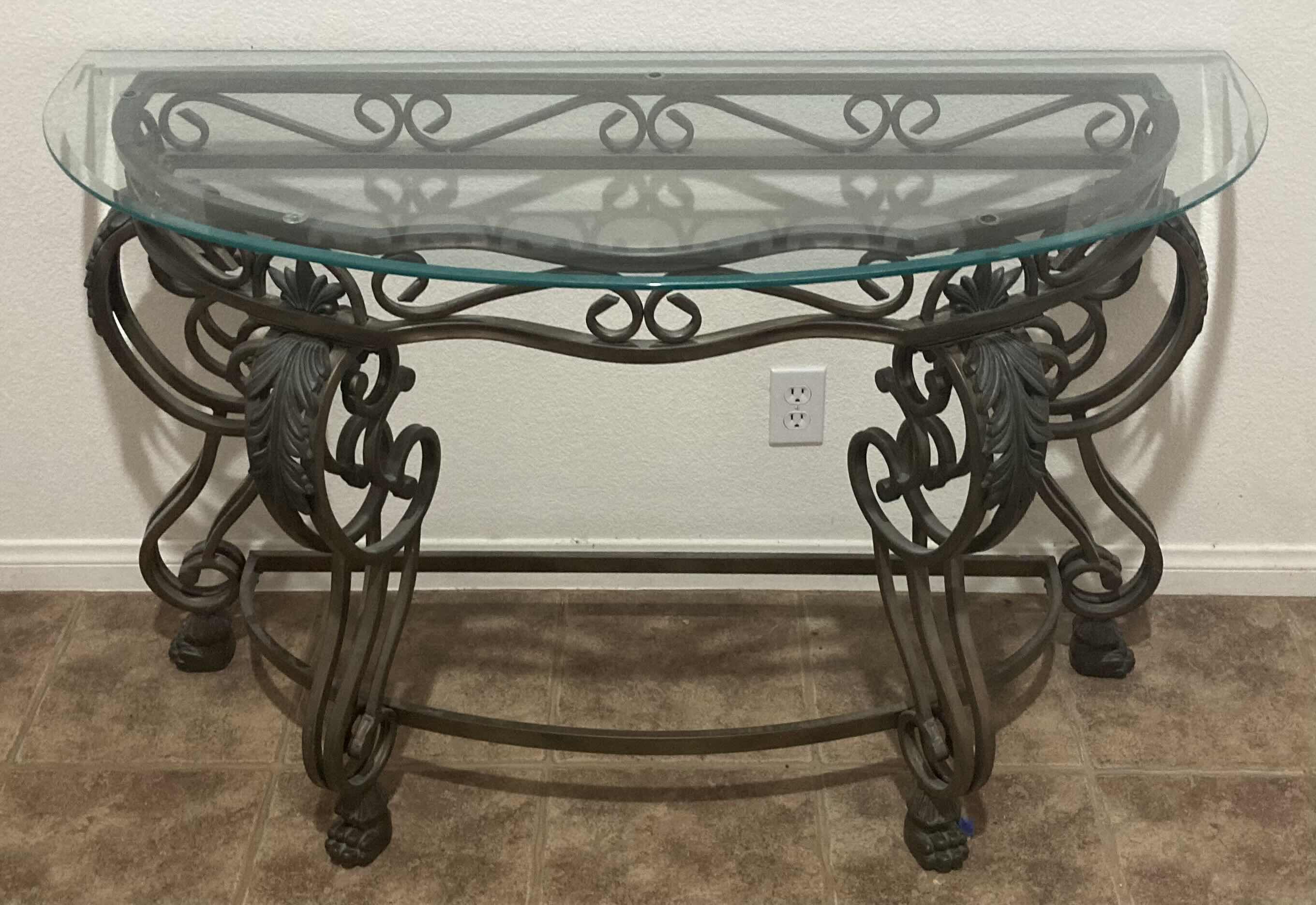 Photo 1 of LAMPS PLUS GLASS TOP RUSTIC WROUGHT IRON ENTRYWAY TABLE 48” X 20.25” H30.25”