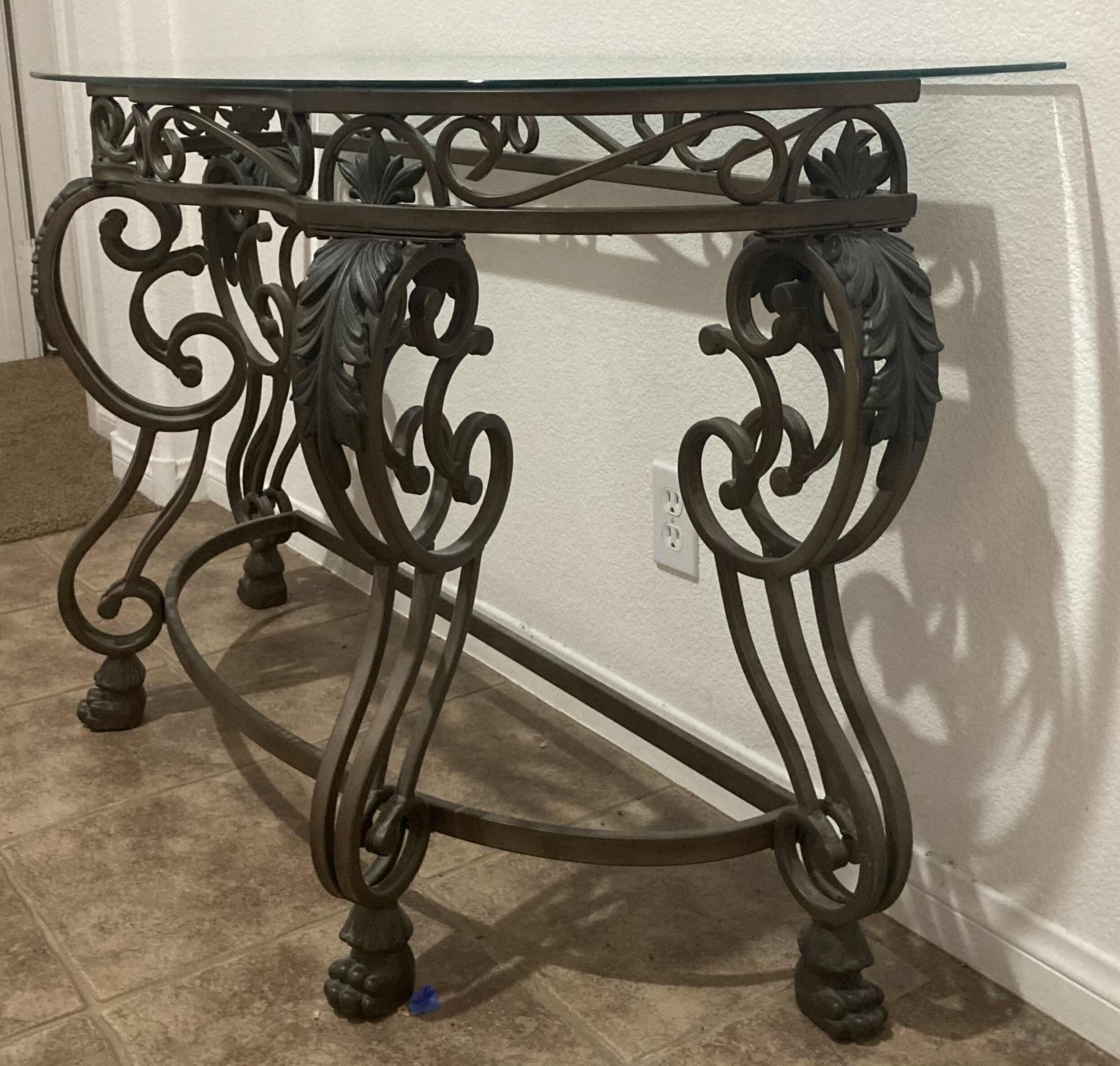 Photo 1 of LAMPS PLUS GLASS TOP RUSTIC WROUGHT IRON ENTRYWAY TABLE 48” X 20.25” H30.25”