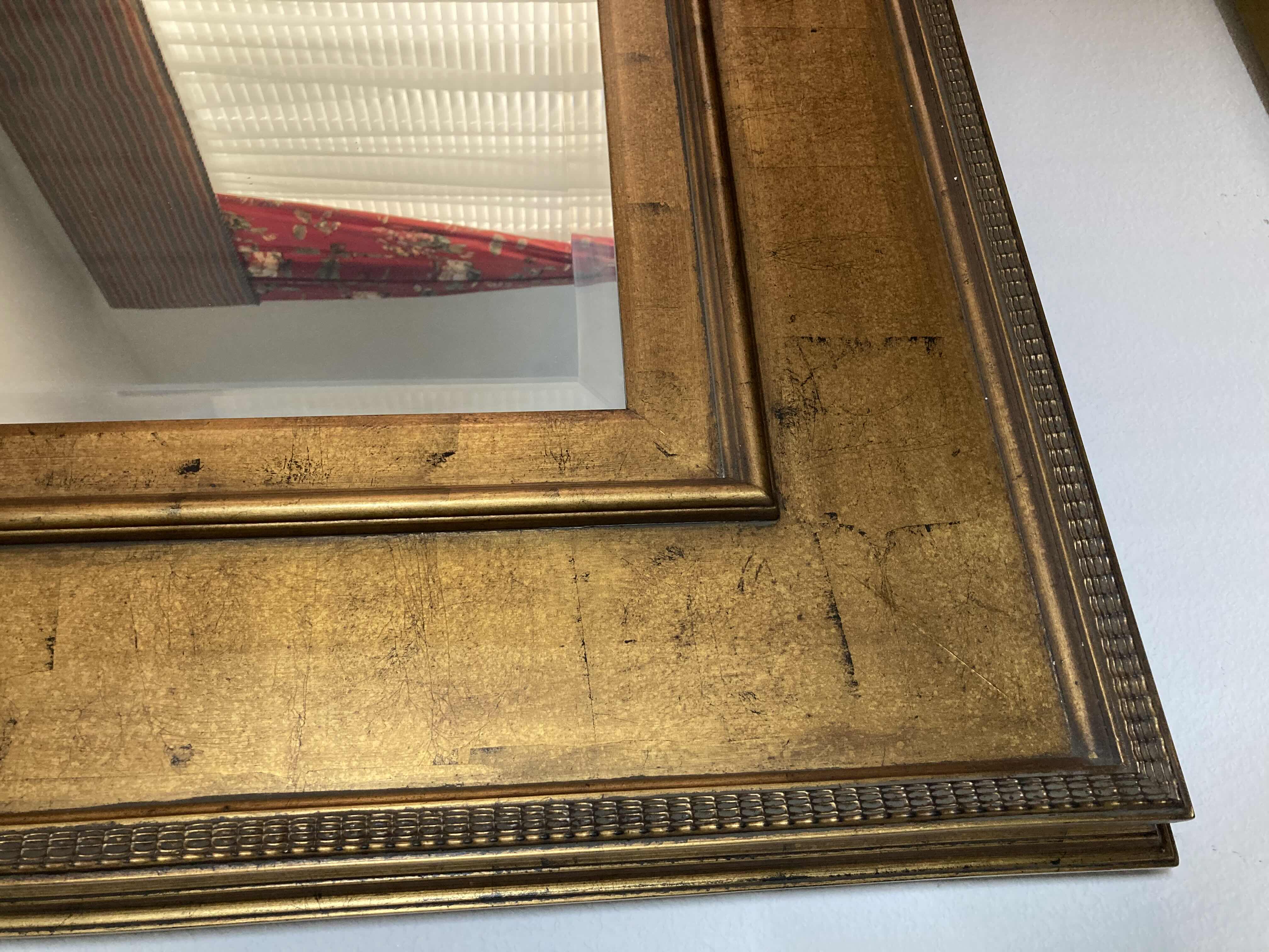 Photo 1 of BRONZE FINISH WOOD FRAME HANGING MIRROR 48” X 43”