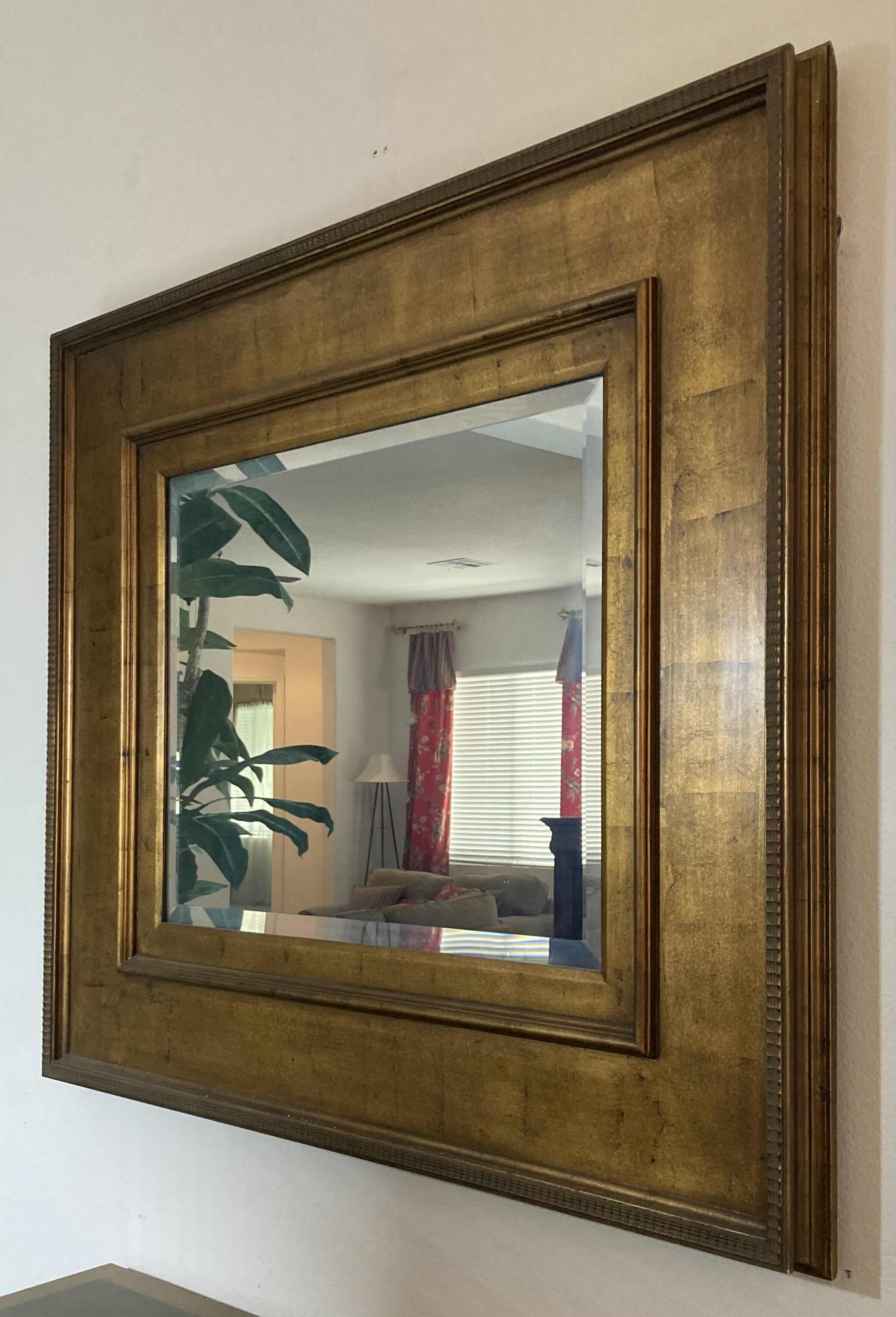 Photo 1 of BRONZE FINISH WOOD FRAME HANGING MIRROR 48” X 43”