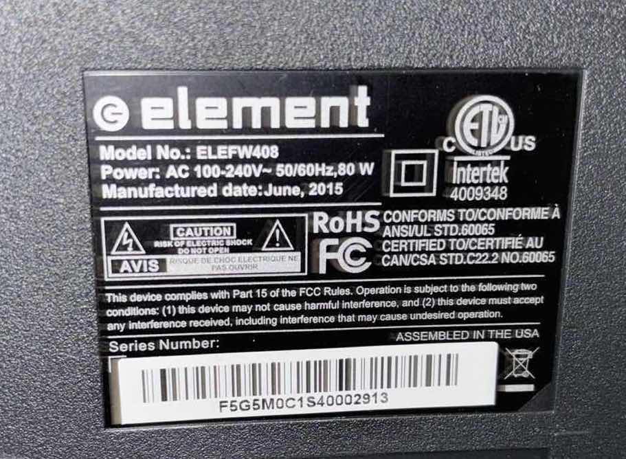 Photo 1 of ELEMENT 40" FLATSCREEN LED 1080p HDTV