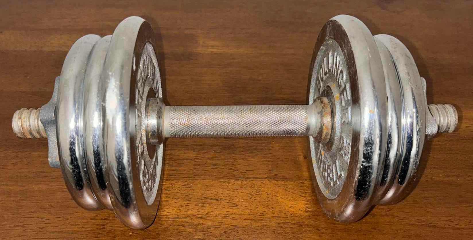 Photo 1 of BOLLINGER ADJUSTABLE DUMBBELL, INCLUDES ONE BAR, TWO COLLARS, FOUR 3LB WEIGHTS & TWO 5LB WEIGHTS