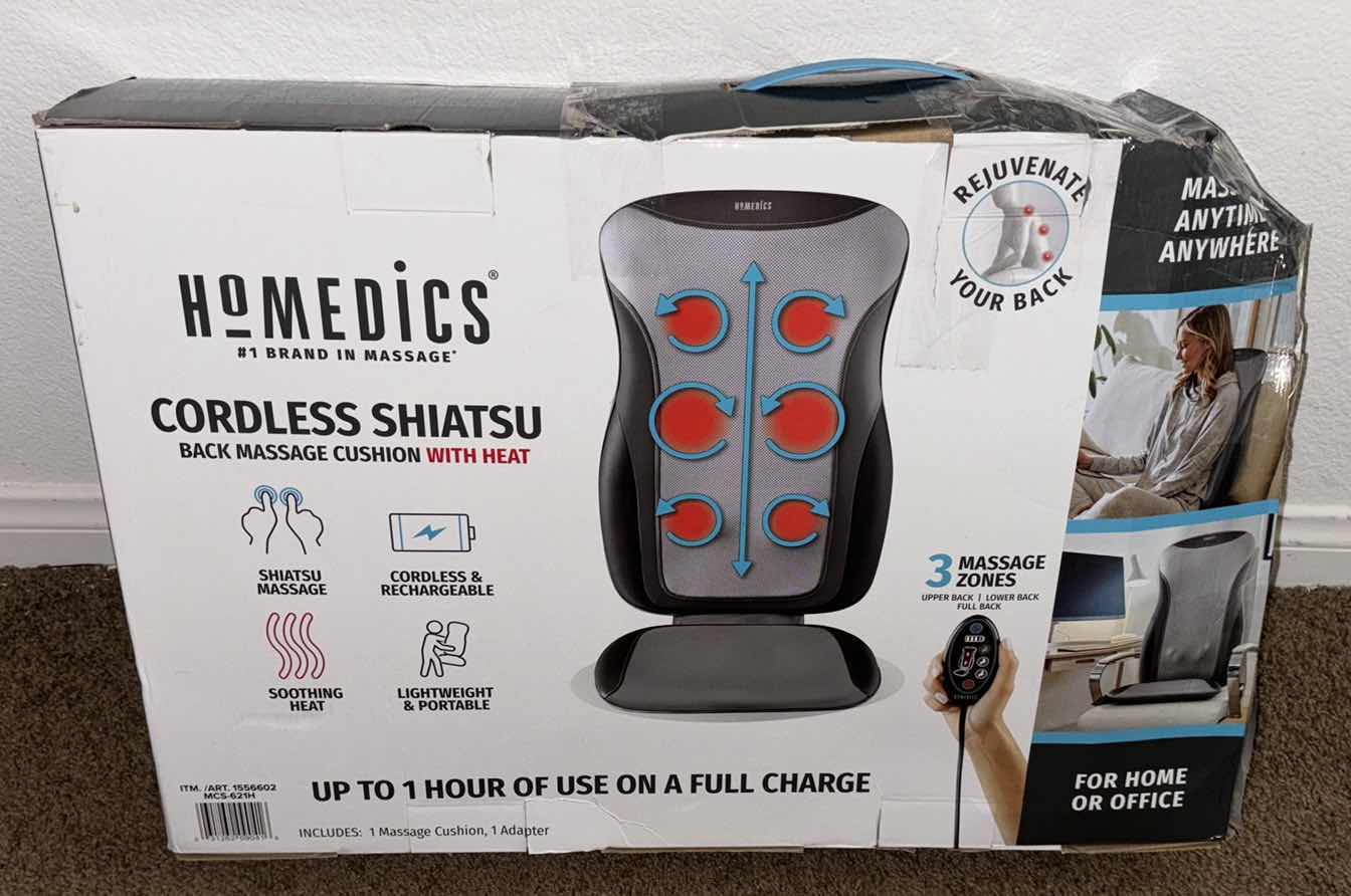 Photo 1 of HOMEDICS CORDLESS SHIATSU BACK MASSAGE CUSHION W HEAT