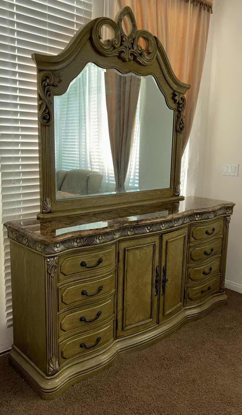 Photo 1 of MICHAEL AMINI LA FRANCAISE COLLECTION MARBLE TOP 9-DRAWER DRESSER, CABINET & MIRROR 18.25” X 72” H91”