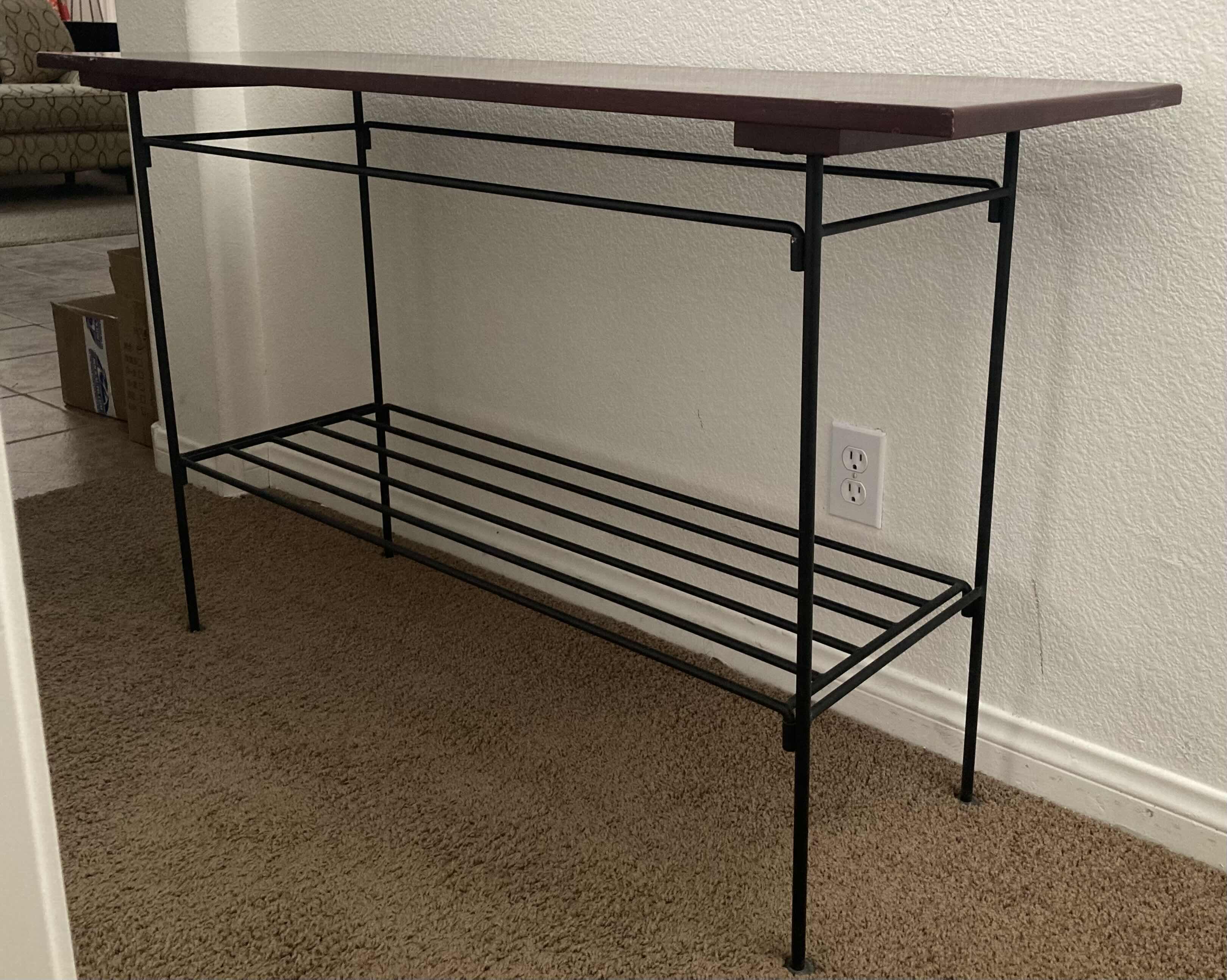 Photo 1 of CHERRY WOOD FINISH BLACK METAL CONSOLE TABLE 48” X 16.25” H28”