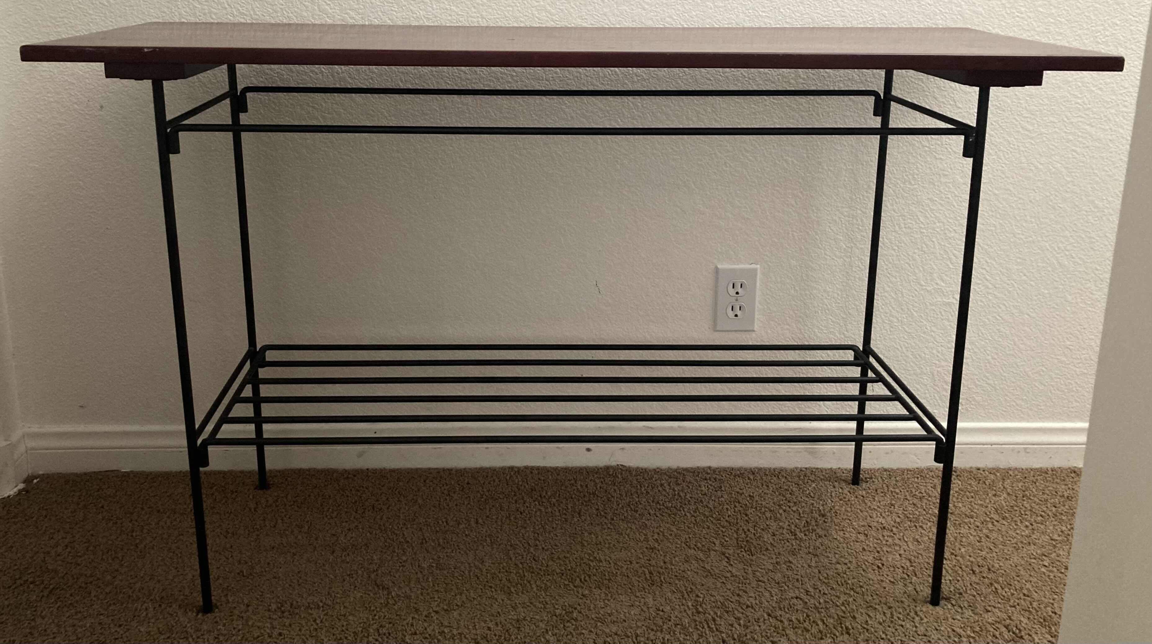 Photo 1 of CHERRY WOOD FINISH BLACK METAL CONSOLE TABLE 48” X 16.25” H28”