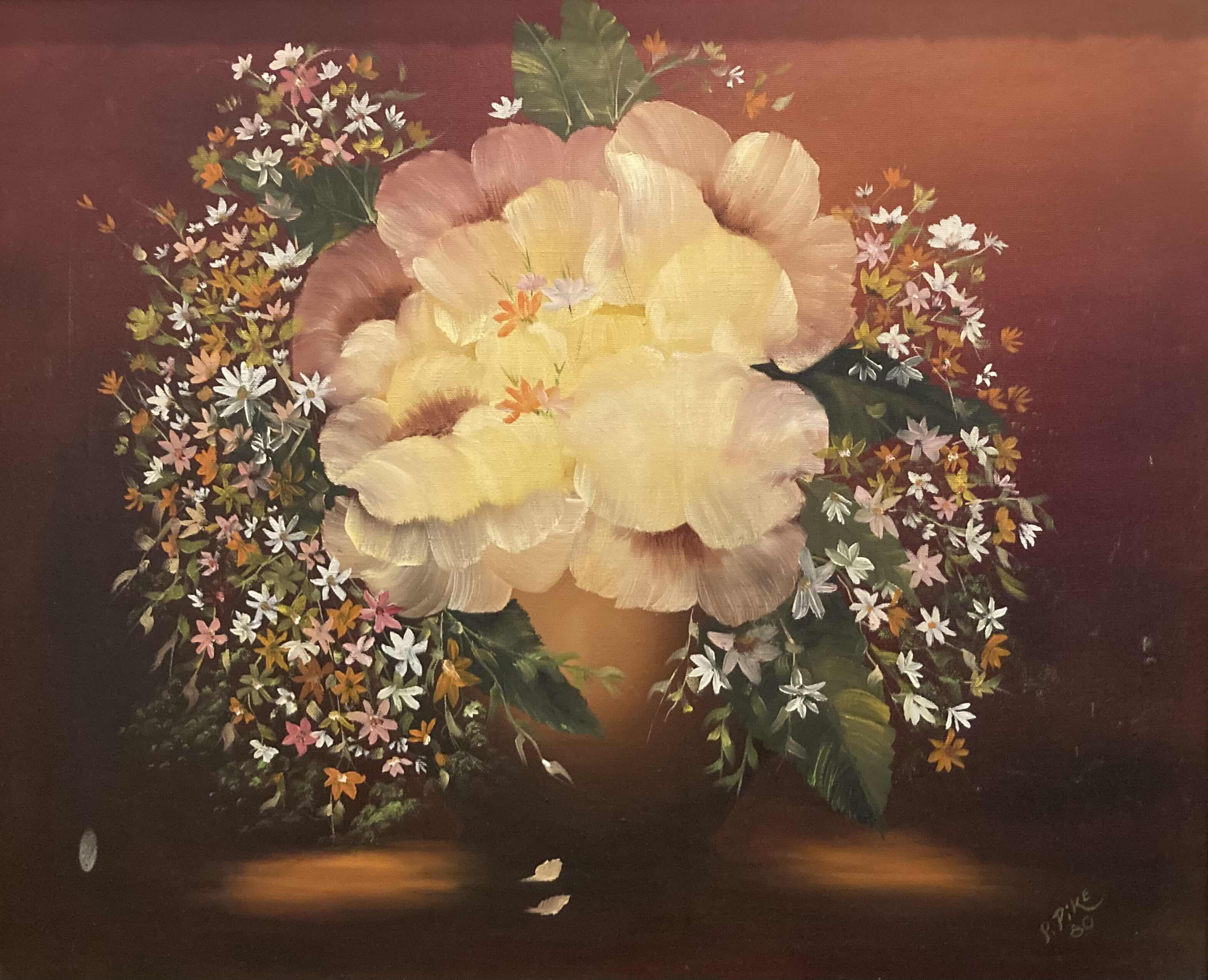 Photo 1 of FLORAL PAINTING SIGNED BY J. PIKE FRAMED ARTWORK 31.25” X 27.5”