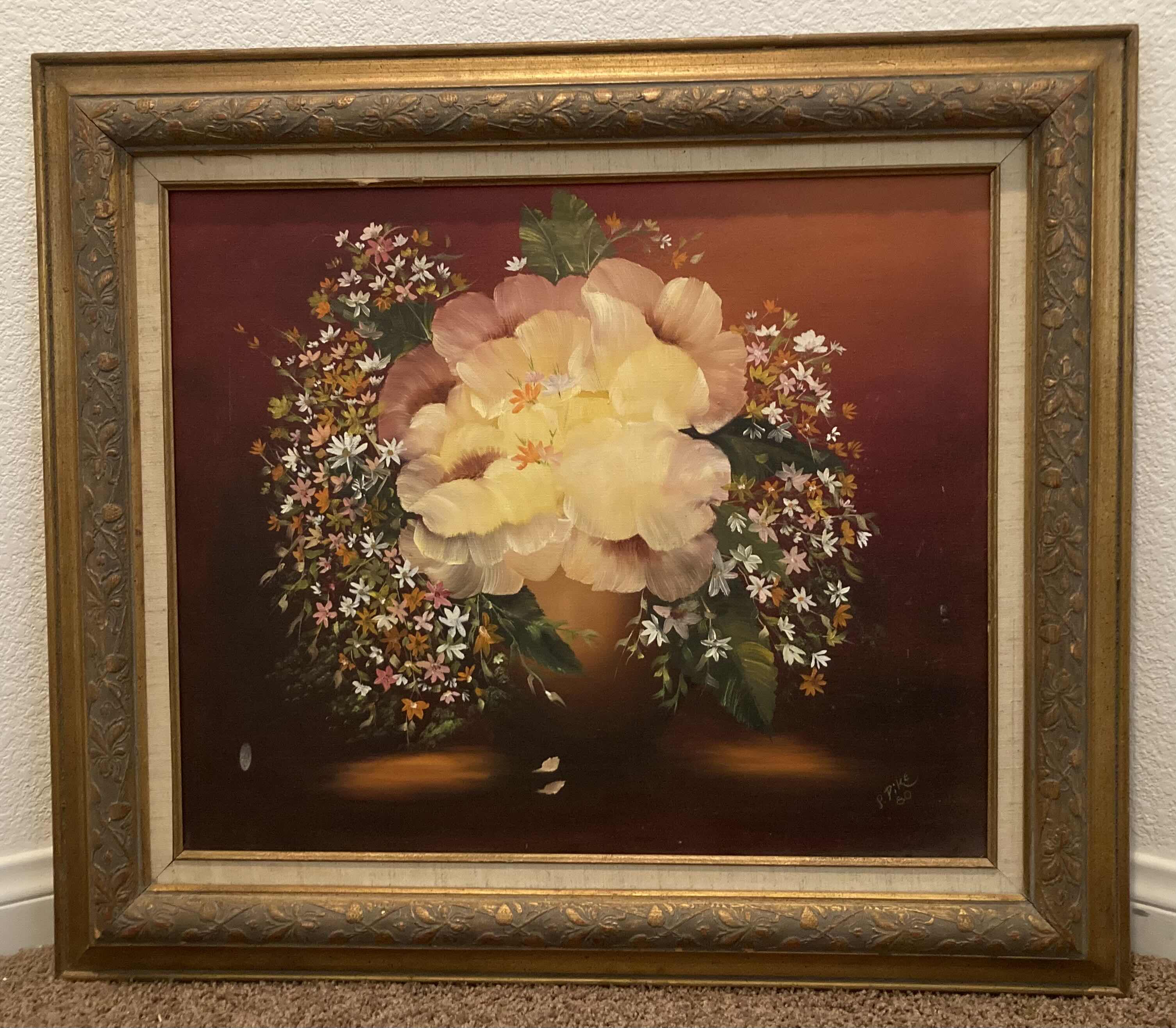 Photo 1 of FLORAL PAINTING SIGNED BY J. PIKE FRAMED ARTWORK 31.25” X 27.5”