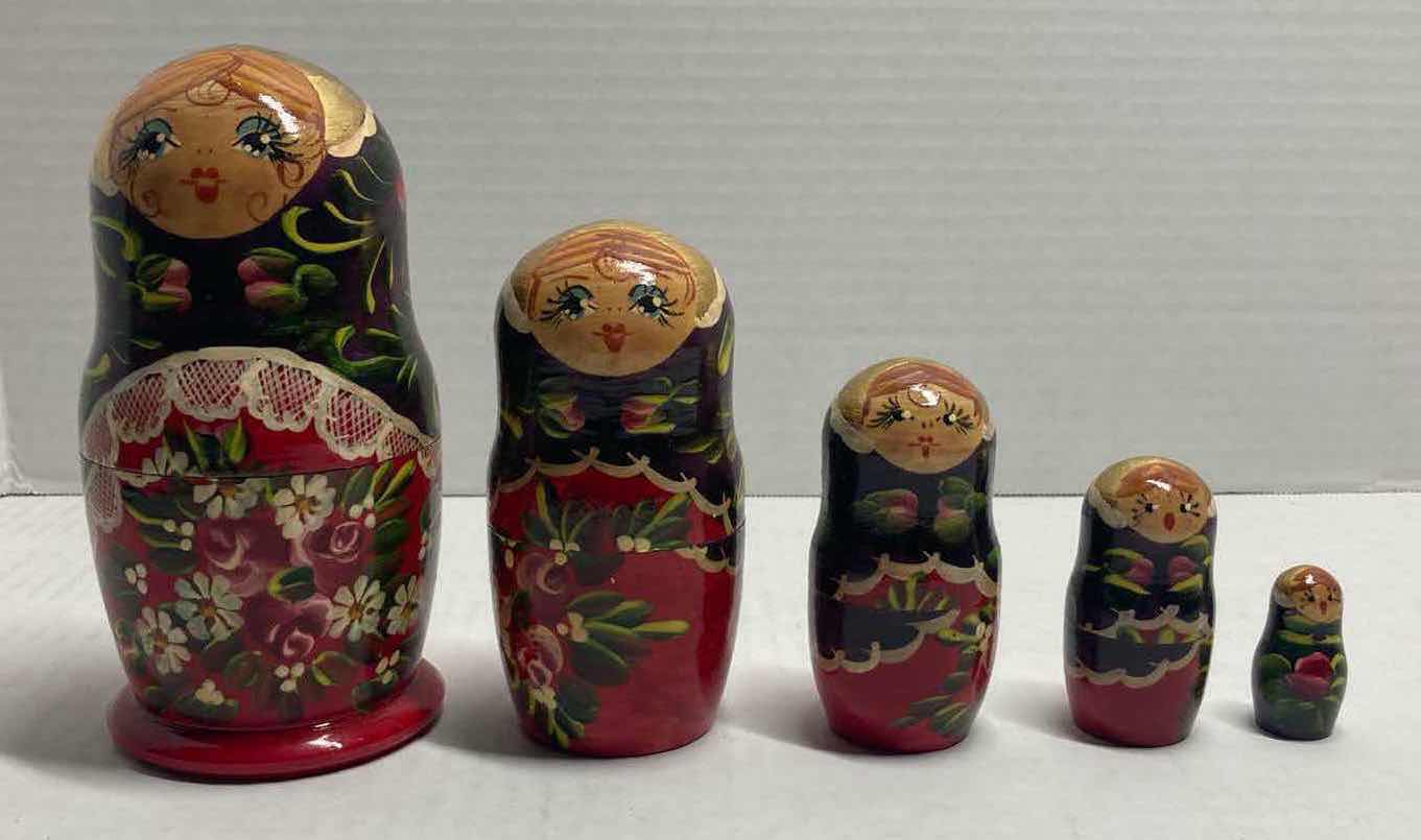 Photo 1 of FLORAL WOODEN NESTING DOLLS (5 SET) H6.5”