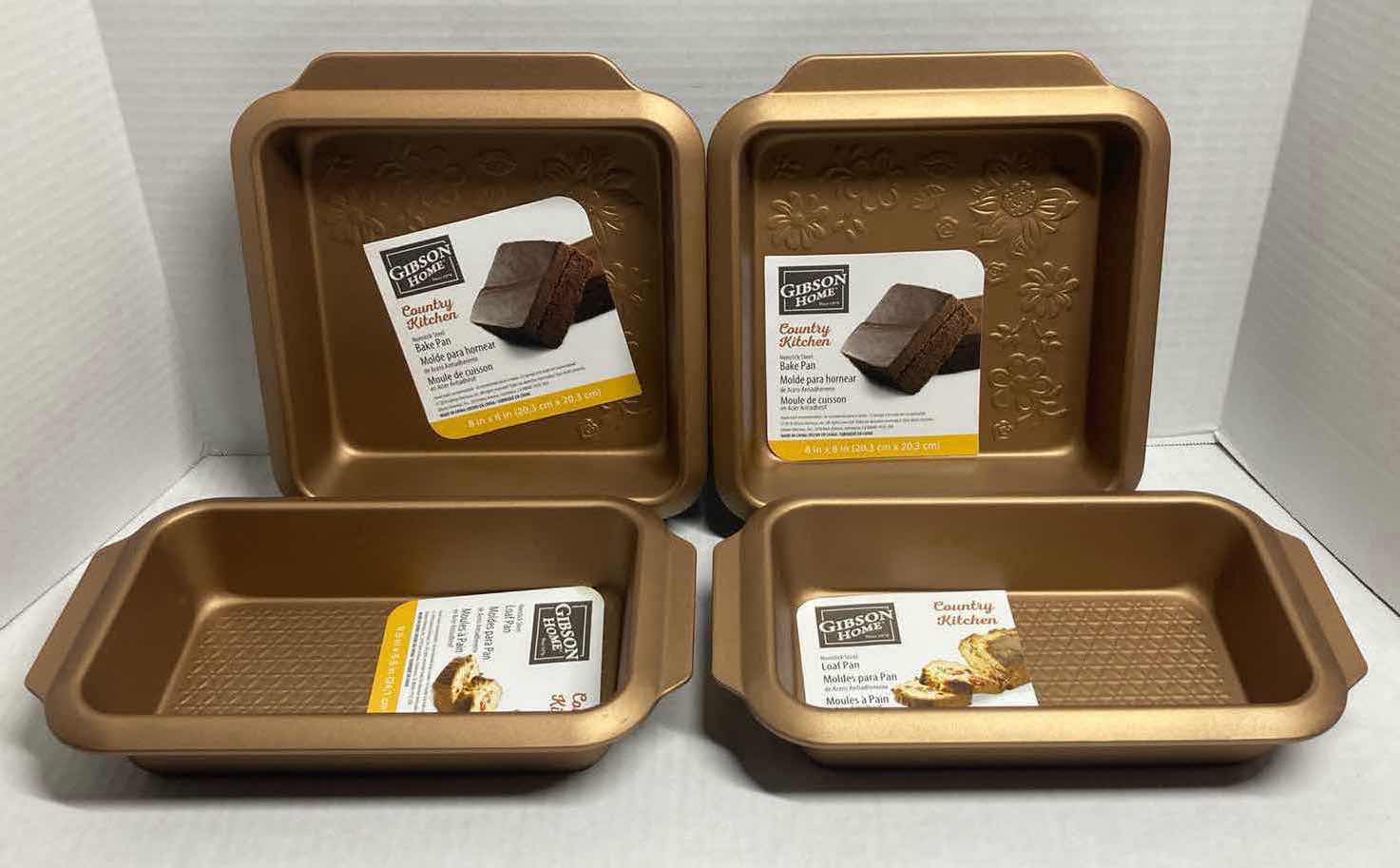 Photo 1 of GIBSON HOME COUNTRY KITCHEN COPPER METAL BAKE PAN 8” X 8” & LOAF PAN 9.5” X 5.5” (SET OF 4)