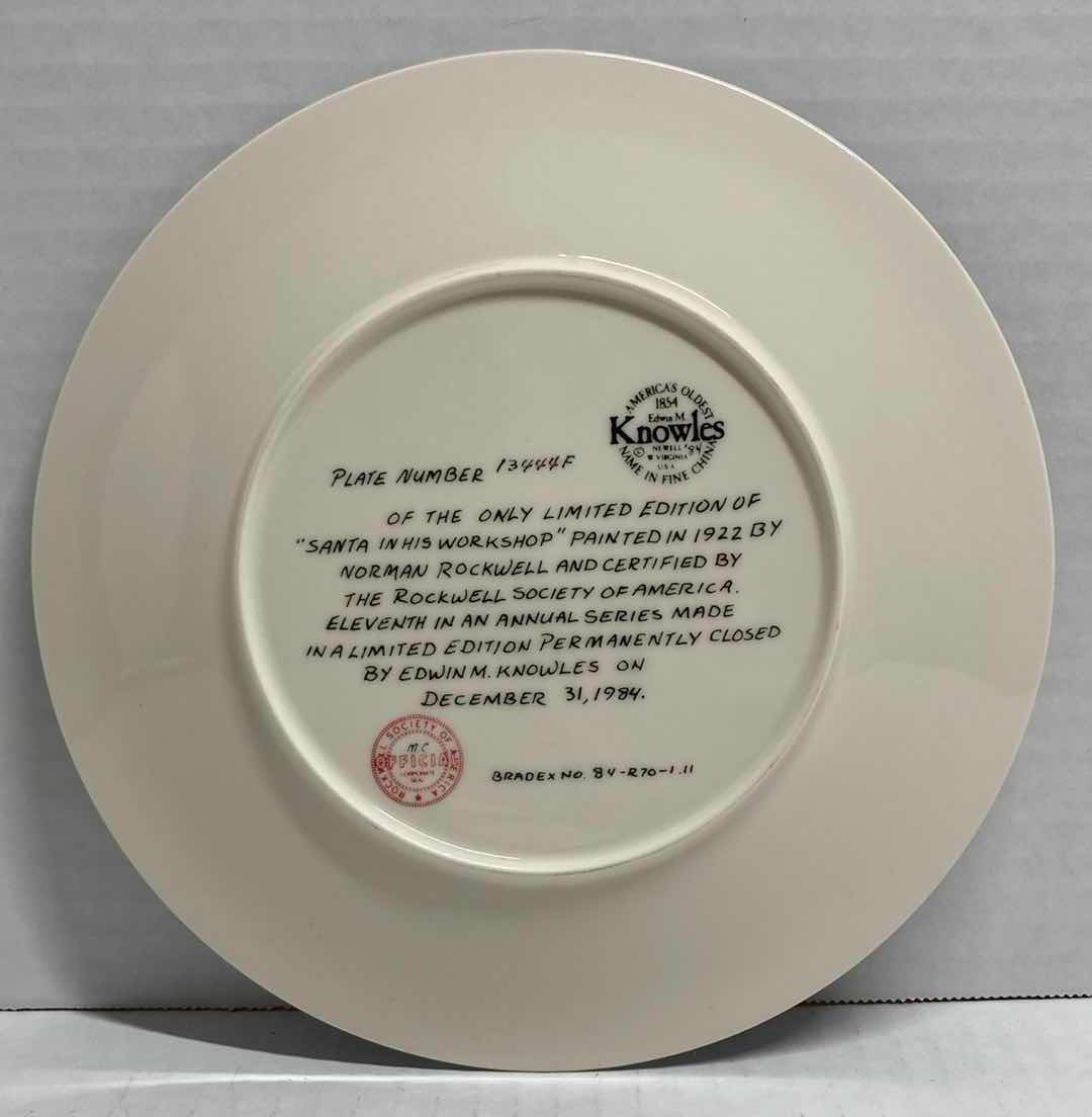 Photo 1 of EDWIN KNOWLES “SANTA IN HIS WORKSHOP” BY NORMAN ROCKWELL FINE CHINA PLATE 8.5” INCLUDES COA