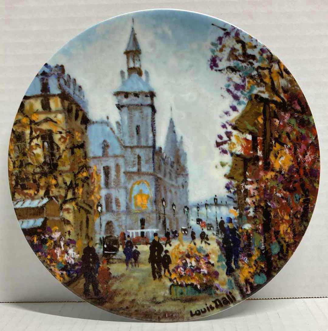 Photo 1 of HENRI D’ARCEAU & FILS “LE MARCHE AUX FLEURS ET LA CONCIERGERIE” BY LOUIS DALI FRENCH PORCELAIN PLATE 8.5” INCLUDES COA