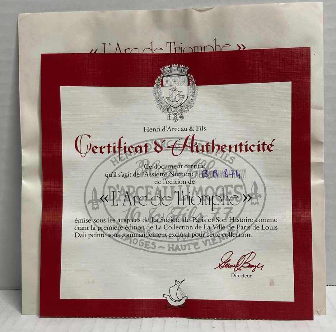 Photo 1 of HENRI D’ARCEAU & FILS “L’ ARC DE TRIOMPHE” BY LOUIS DALI FRENCH PORCELAIN PLATE 8.5” INCLUDES COA