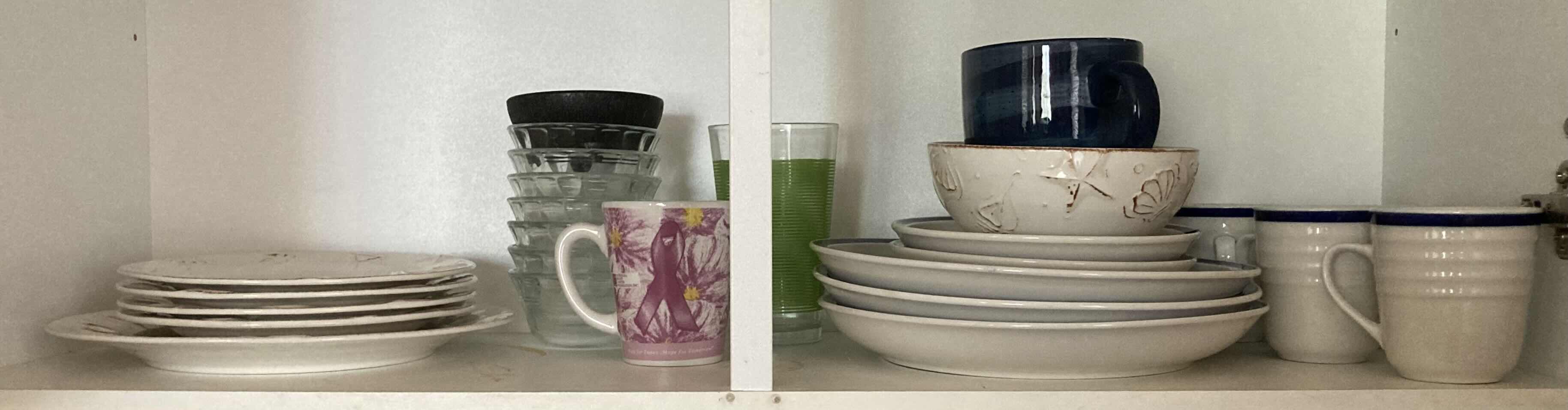 Photo 1 of CONTENTS OF CABINET-PLATES, COFFEE MUGS, & DESSERT BOWLS
