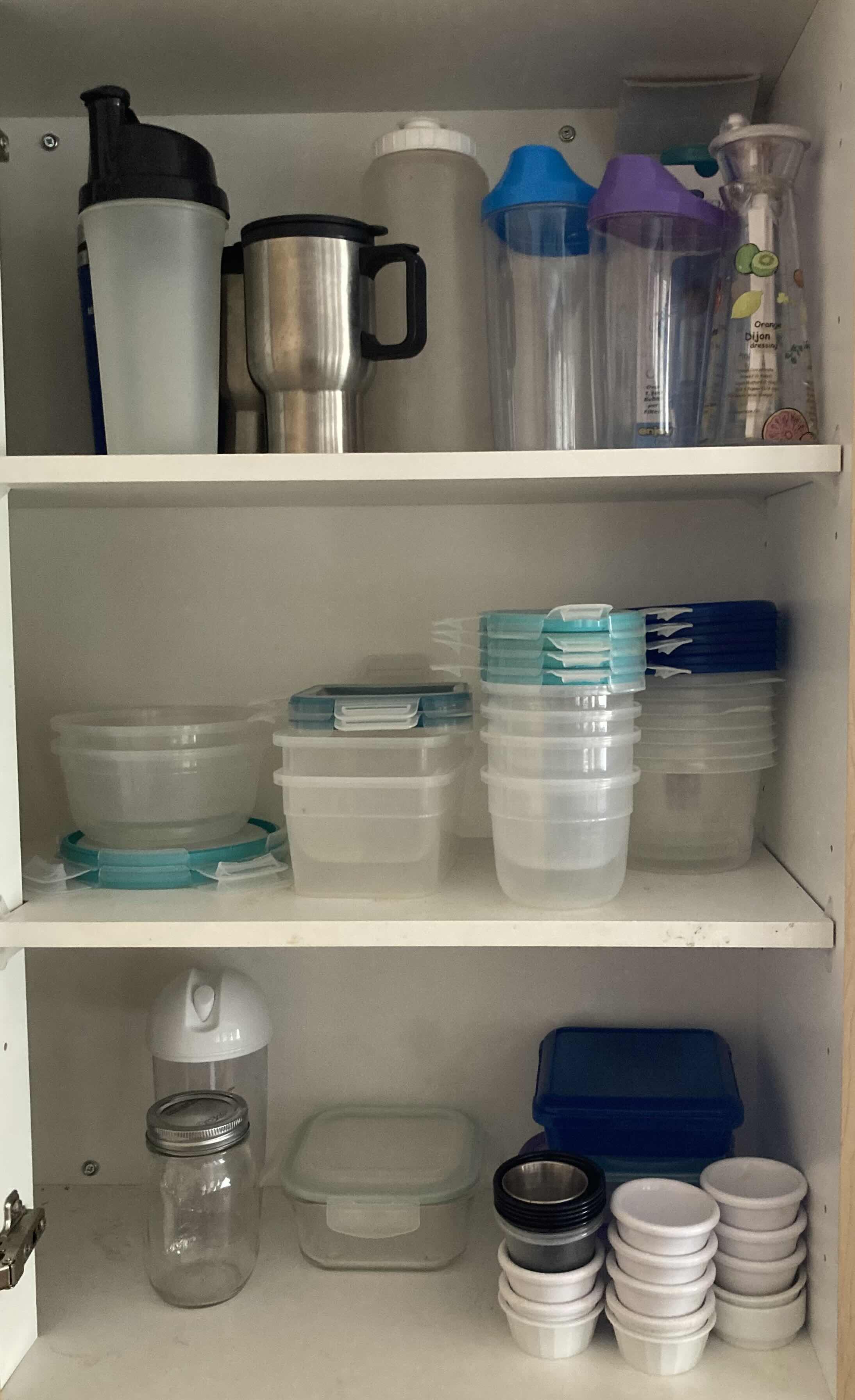 Photo 1 of CONTENTS OF CABINET-WATER CUPS, STORAGE CONTAINERS, & SAUCE BOWLS