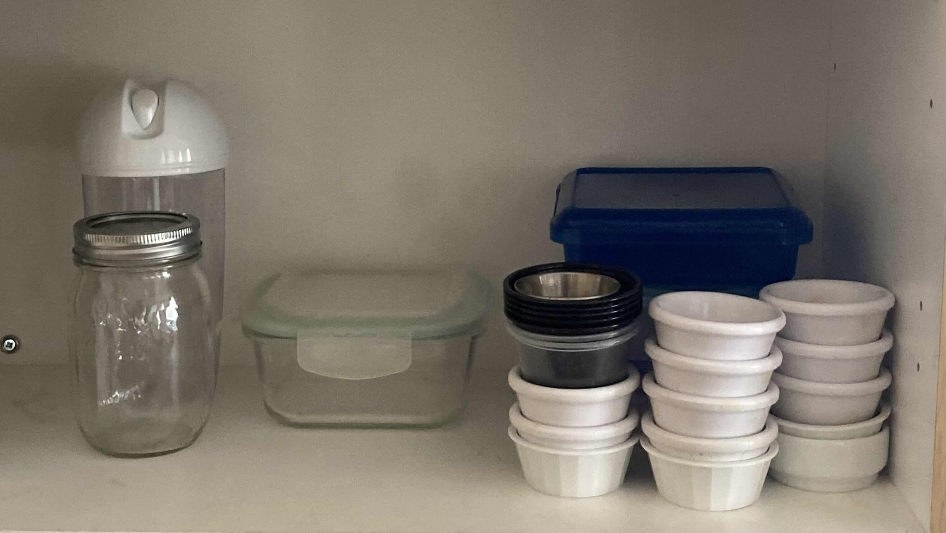 Photo 1 of CONTENTS OF CABINET-WATER CUPS, STORAGE CONTAINERS, & SAUCE BOWLS