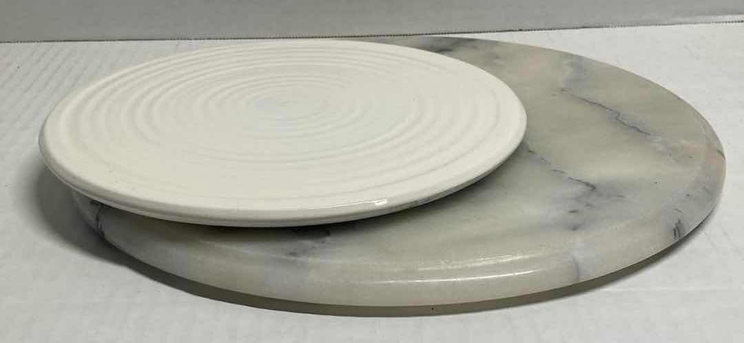Photo 1 of ROTATING MARBLE TRAY W MARBLE TRAY AND SMALL CERAMIC TRAY 12” & 9”