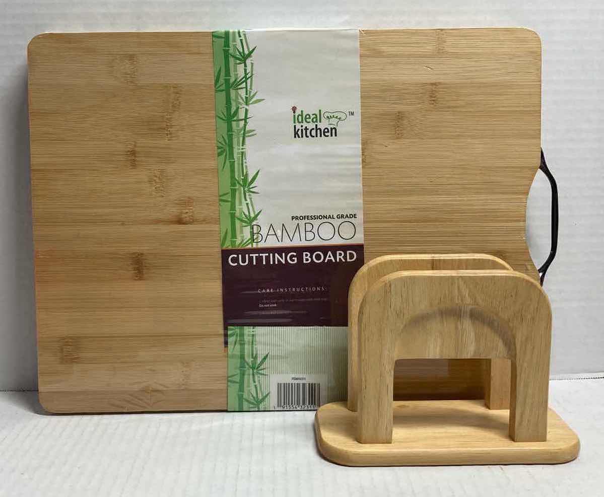 Photo 1 of BAMBOO CUTTING BOARD, WOODEN NAPKIN HOLDER, SET OF 4 CONTAINERS, & SET OF CLEESE GRATER CONTAINERS