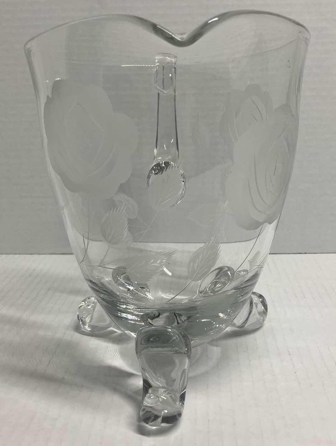 Photo 1 of $50.   BARSKI HANDMADE EUROPEAN ROSE ROUND FOOTED GLASS PITCHER 9”