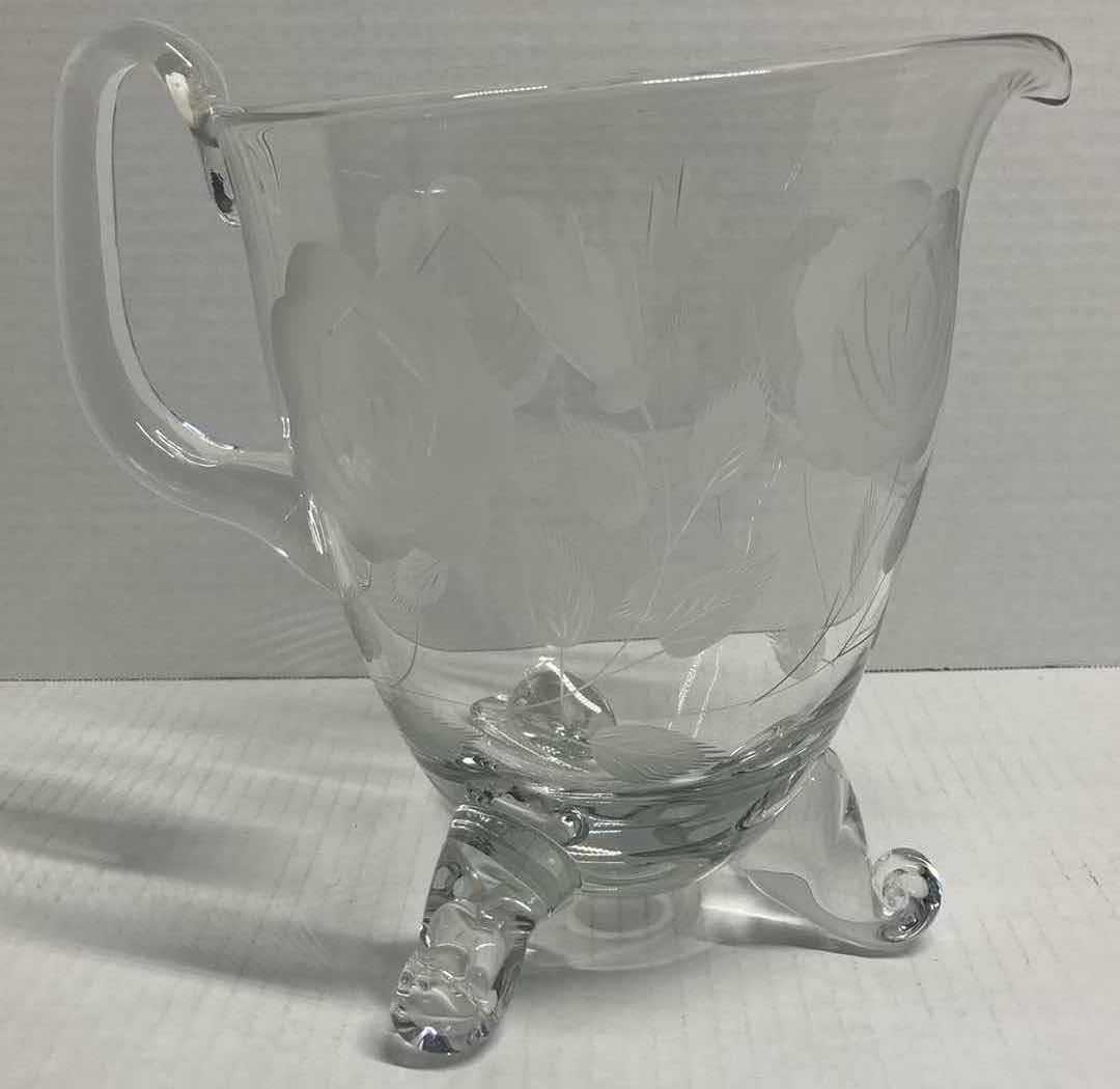 Photo 1 of $50.   BARSKI HANDMADE EUROPEAN ROSE ROUND FOOTED GLASS PITCHER 9”