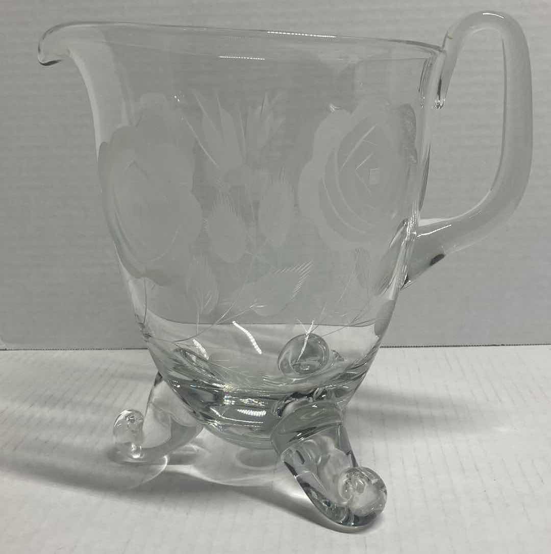 Photo 1 of $50.   BARSKI HANDMADE EUROPEAN ROSE ROUND FOOTED GLASS PITCHER 9”