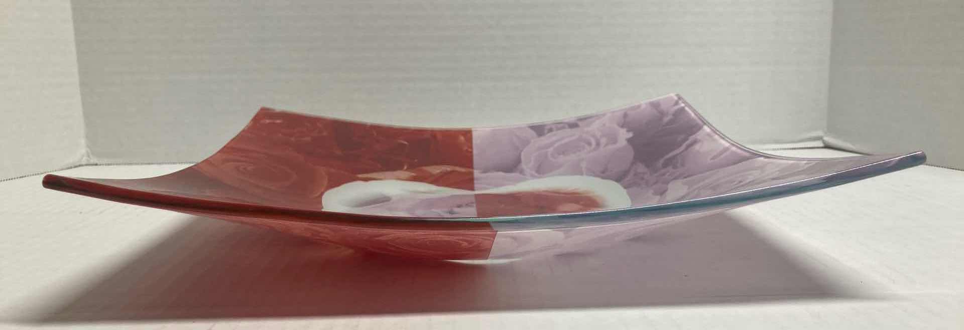 Photo 1 of ROSE HEART DECORATIVE GLASS SHALLOW BOWL 11.5”