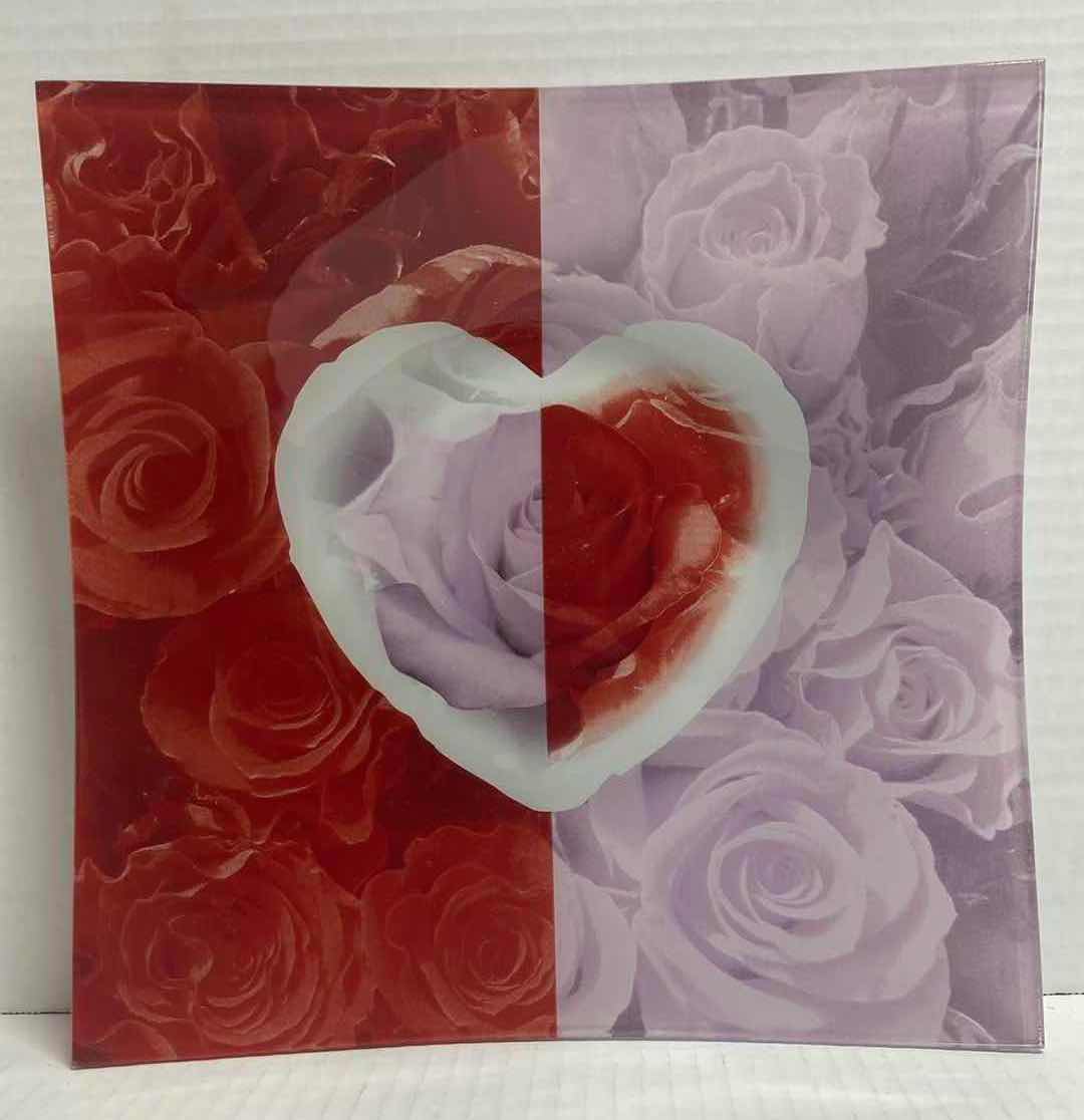 Photo 1 of ROSE HEART DECORATIVE GLASS SHALLOW BOWL 11.5”