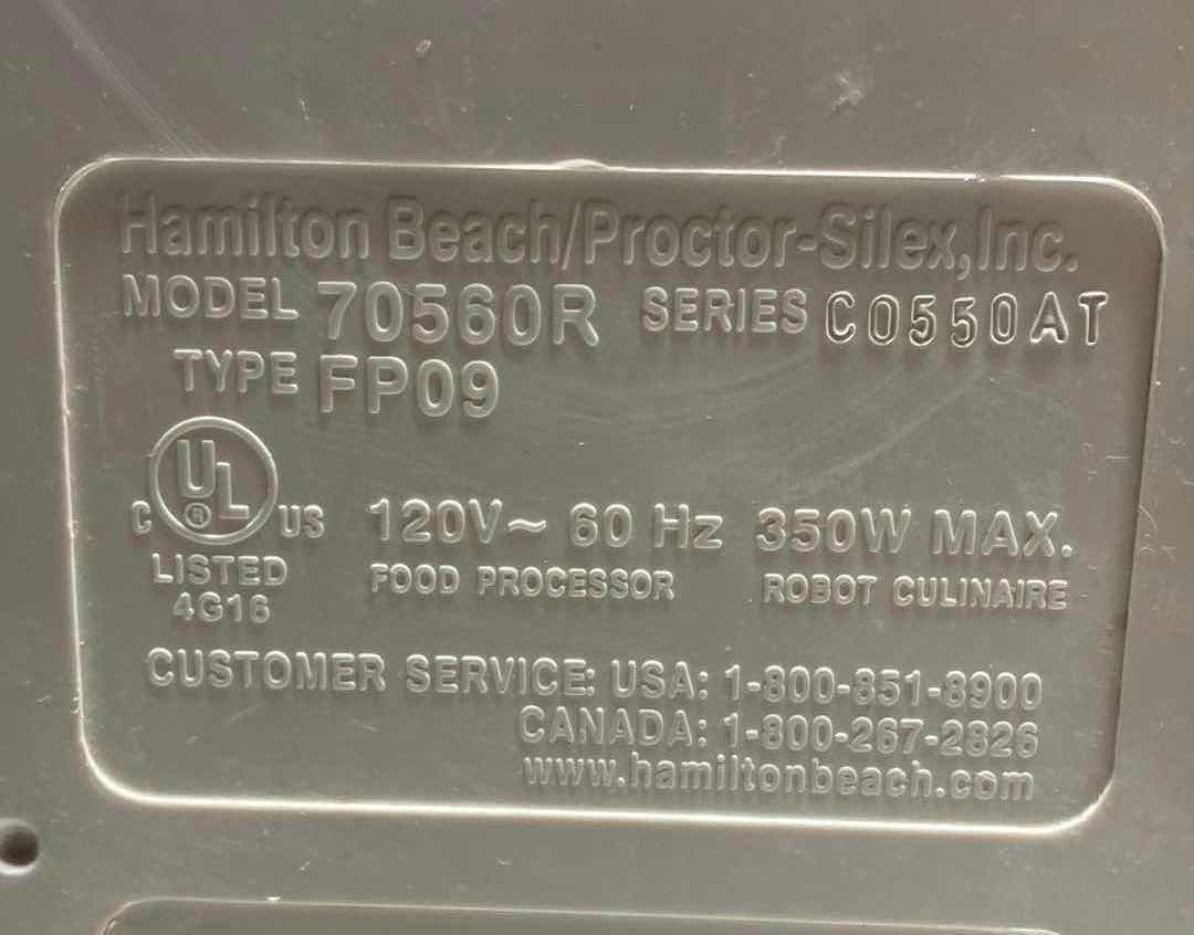 Photo 1 of HAMILTON BEACH FOOD PROCESSOR MODEL 70560R