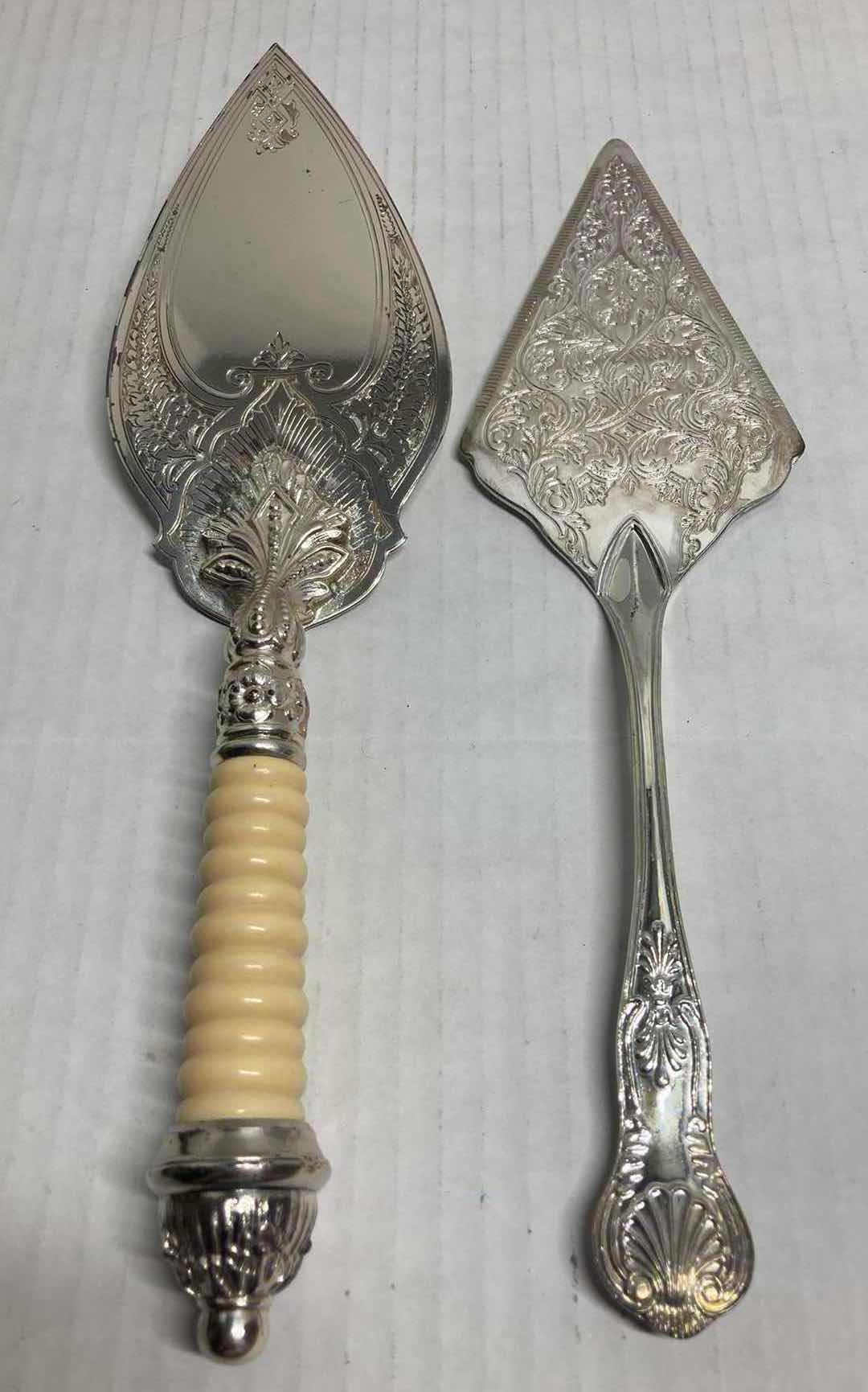 Photo 1 of ANTIQUE VICTORIAN SILVER PLATED CAKE SERVER W CELLULOID HANDLE & INTERNATIONAL SILVER COMPANY SILVER PLATED CAKE SERVER 11.75”