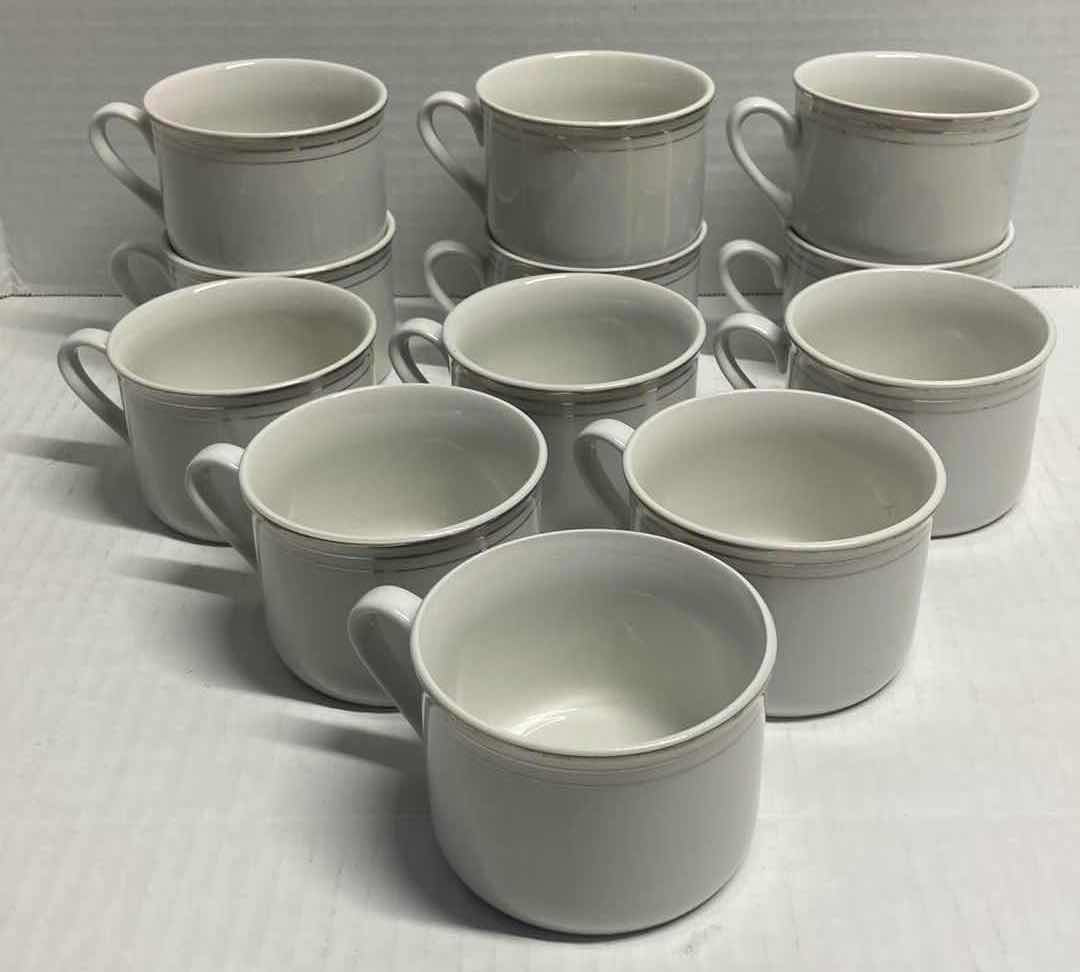 Photo 1 of COMPTON 3 PLATINUM BAND WHITE FINE CHINA SET 26PC (CUPS, PLATES, TEAPOT, & CREAMER)