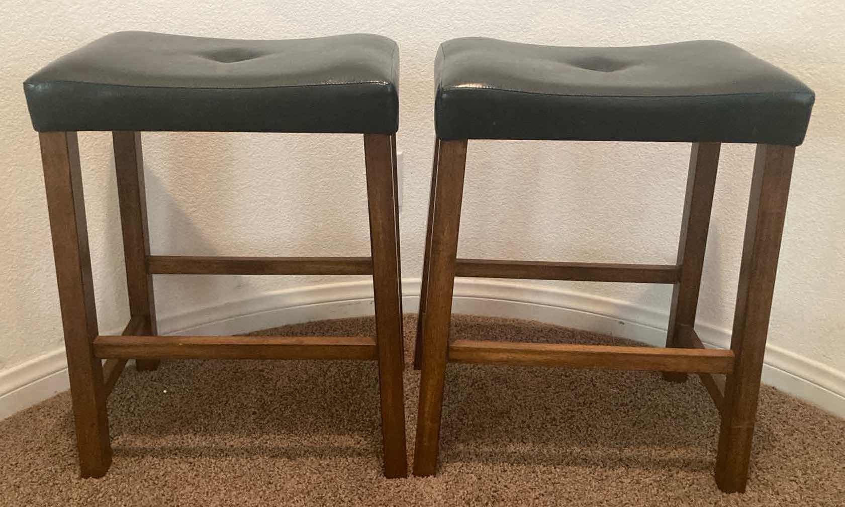 Photo 1 of COASTER BLACK LEATHERETTE RUBBERWOOD BAR STOOLS 19” X 12” H23.75”