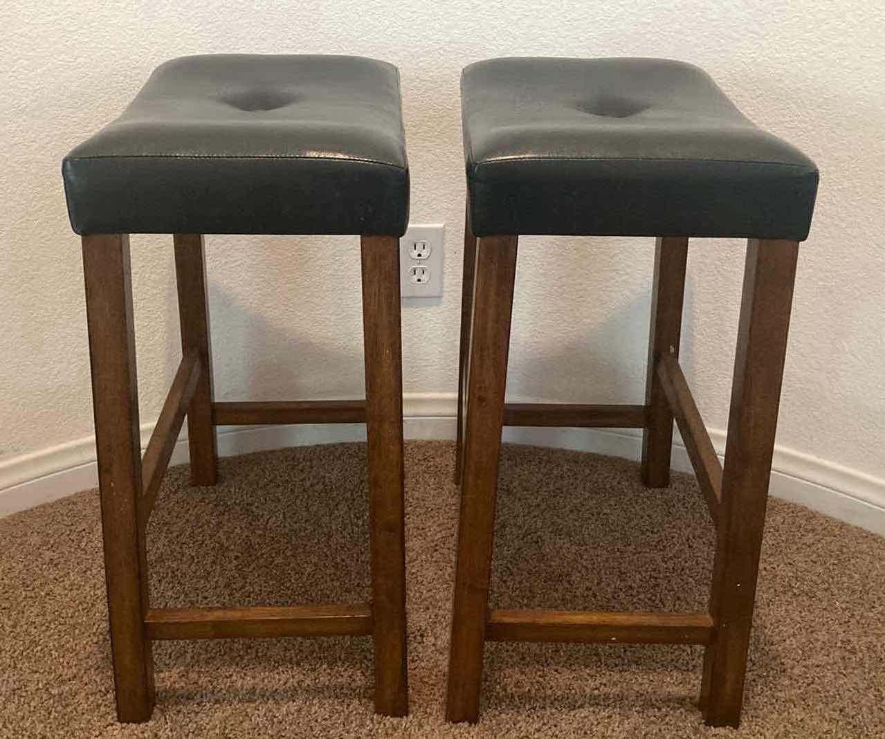 Photo 1 of COASTER BLACK LEATHERETTE RUBBERWOOD BAR STOOLS 19” X 12” H23.75”