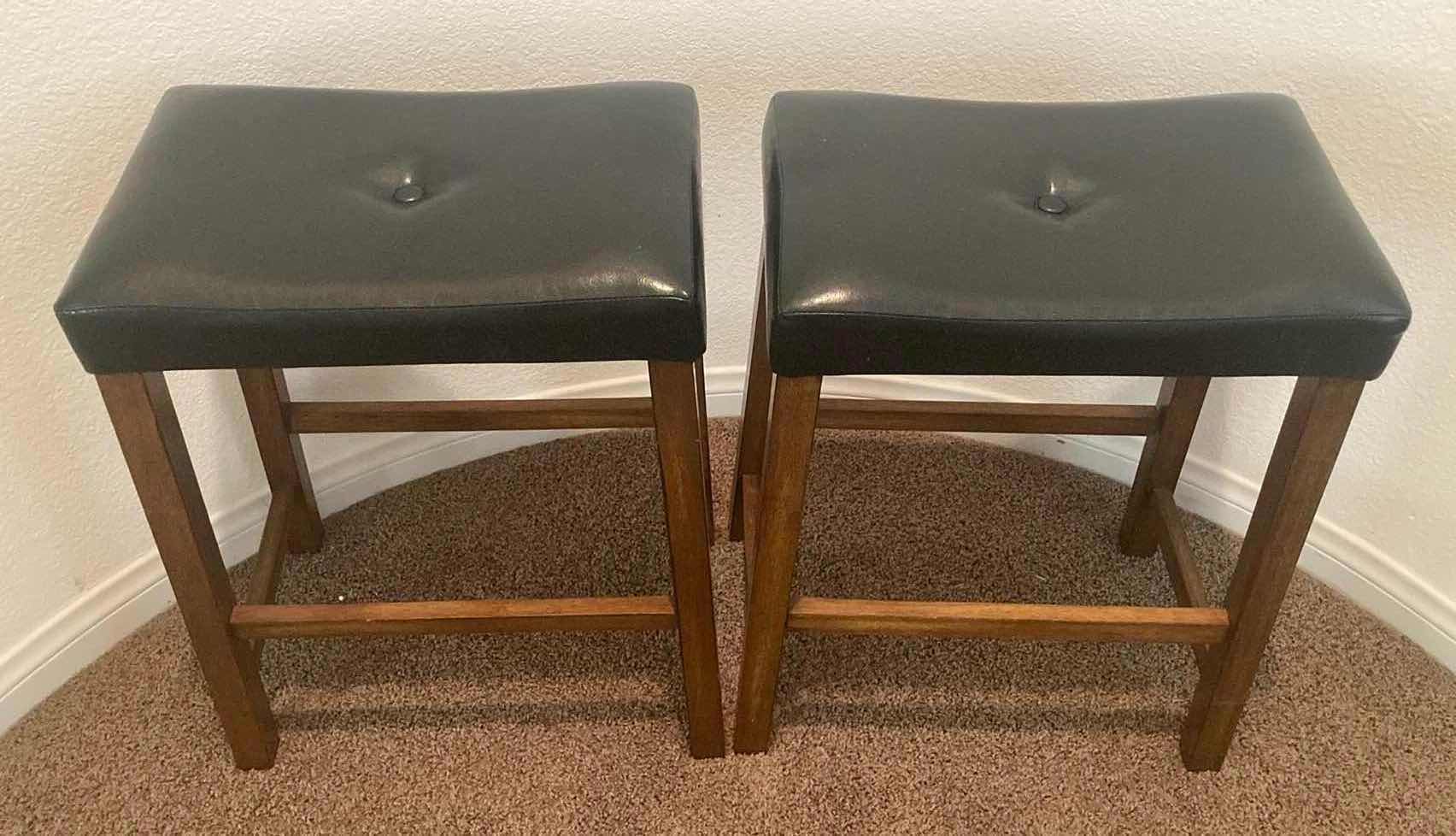 Photo 1 of COASTER BLACK LEATHERETTE RUBBERWOOD BAR STOOLS 19” X 12” H23.75”