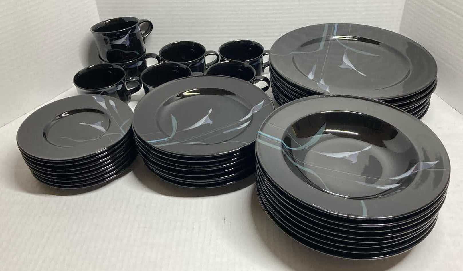 Photo 1 of MIKASA GALLERIA OPUS BLACK CALLA LILY JAPANESE PORCELAIN DINNERWARE SET 39PC