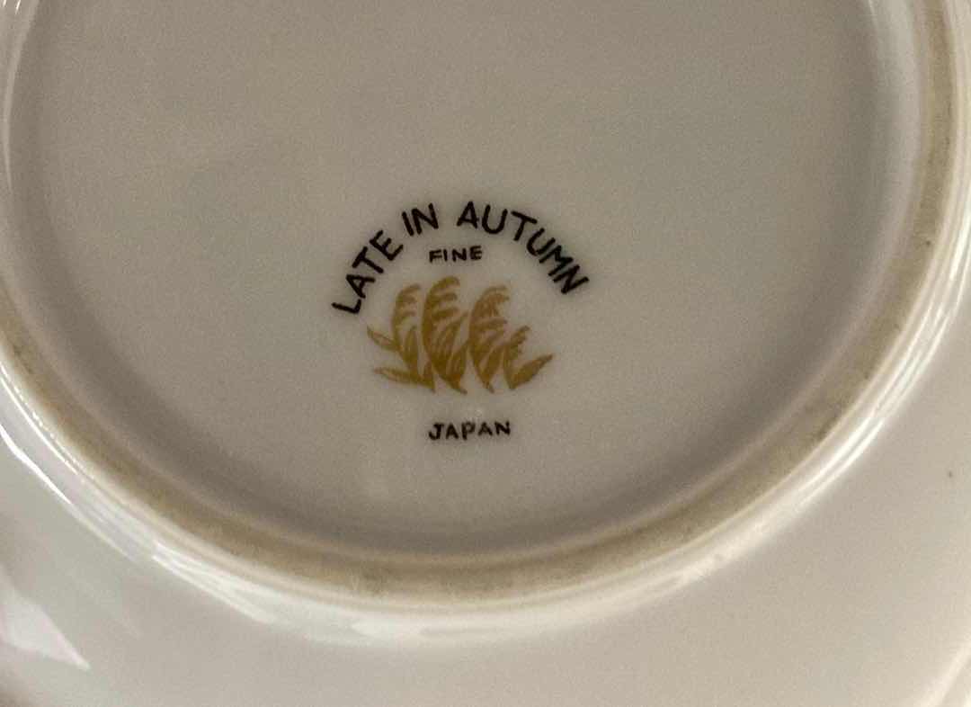 Photo 1 of LATE IN AUTUMN WHITE GOLD TRIM JAPANESE FINE CHINA DINNERWARE SET 33PC
