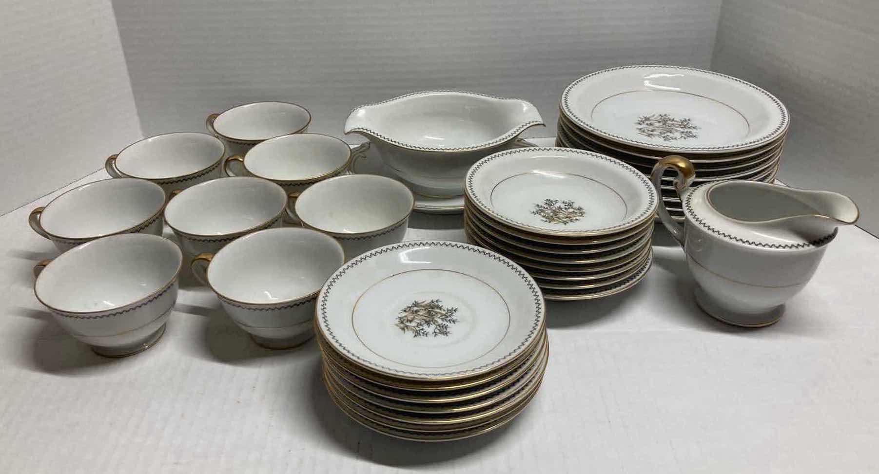 Photo 1 of LATE IN AUTUMN WHITE GOLD TRIM JAPANESE FINE CHINA DINNERWARE SET 33PC