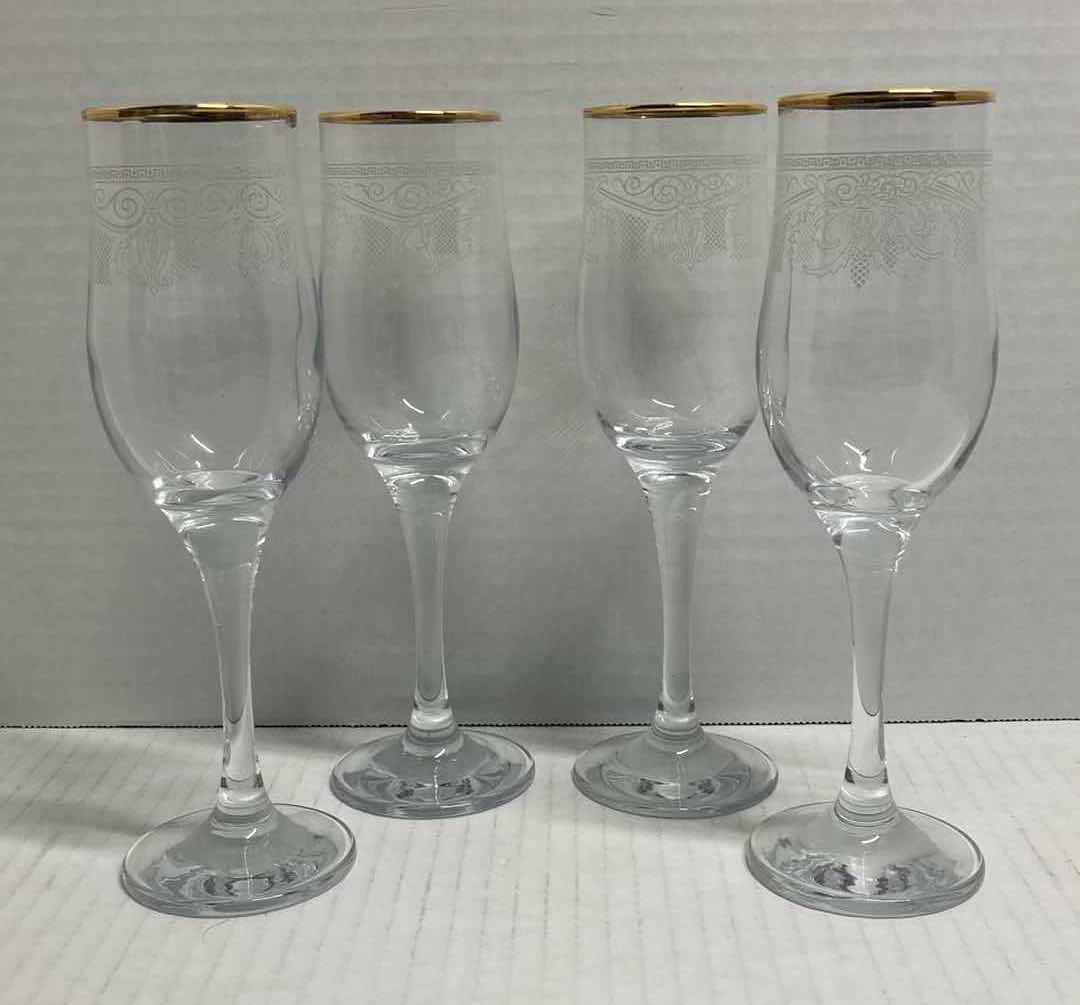 Photo 1 of CIRCLEWARE GOLD RIM CHAMPAGNE & WINE GLASSES 17PC