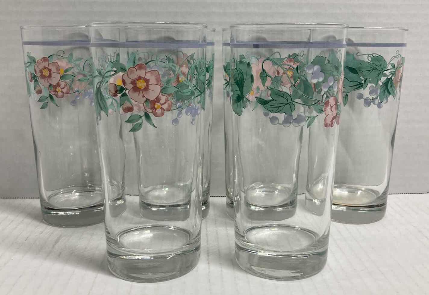 Photo 1 of RANMARU KENSINGTON FLORAL H6.5” & 4.5” GLASS CUPS 12PC