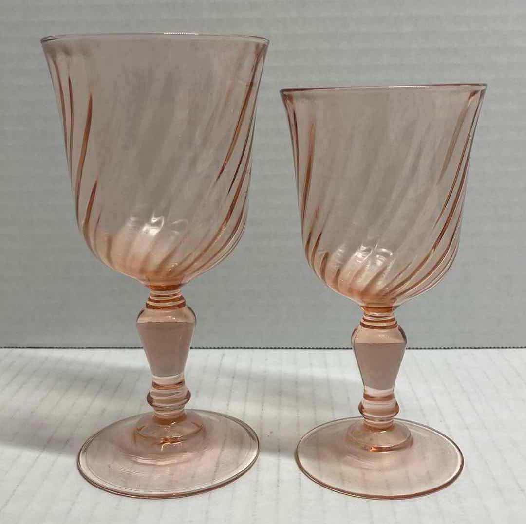 Photo 1 of LUMINARC ROSALINE ARCOROC PINK SWIRL H6.5” & 5.75” WINE GLASSES