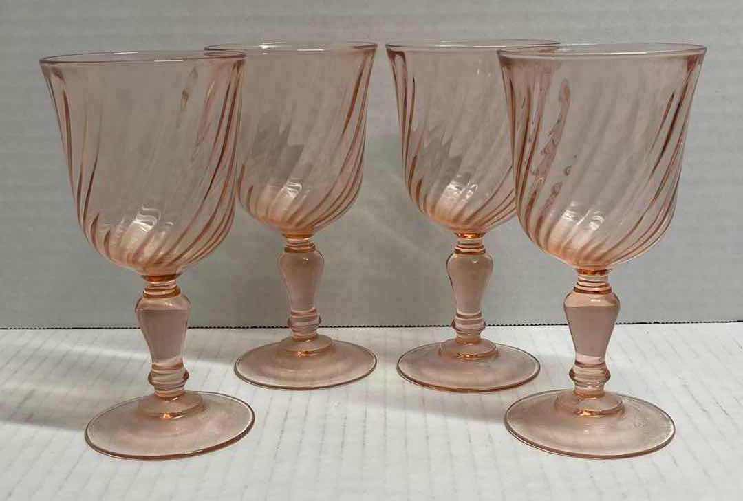 Photo 1 of LUMINARC ROSALINE ARCOROC PINK SWIRL H6.5” & 5.75” WINE GLASSES