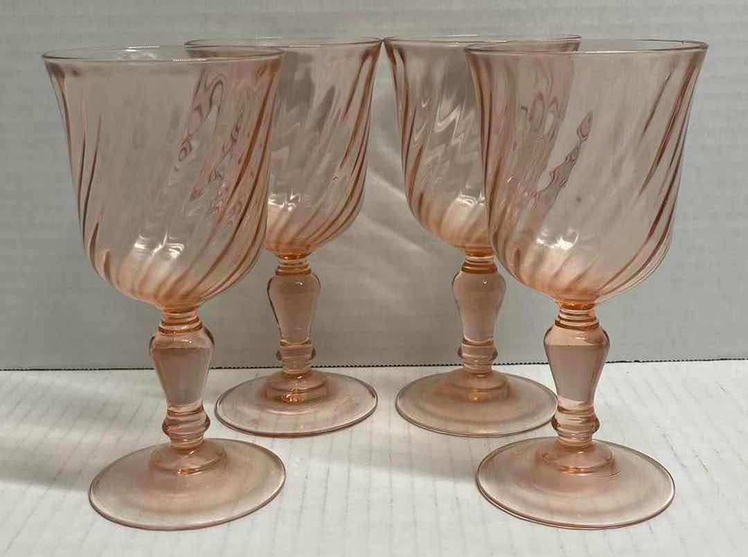 Photo 1 of LUMINARC ROSALINE ARCOROC PINK SWIRL H6.5” & 5.75” WINE GLASSES