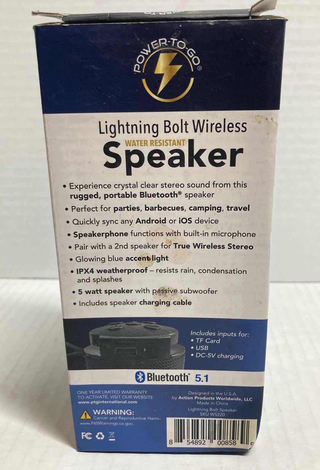 Photo 1 of POWER TO GO LIGHTNING BOLT WIRELESS WATER RESISTANT SPEAKER H7”