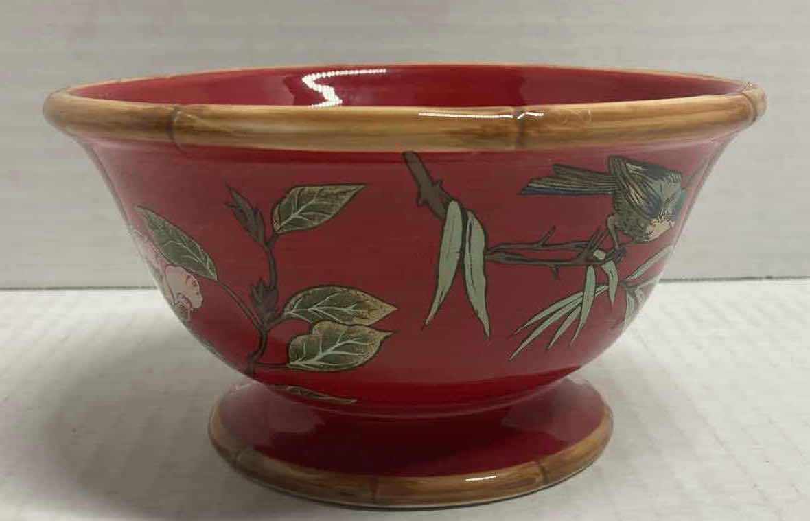 Photo 1 of BURTON BURTON BAMBOO BIRDS BURGUNDY CERAMIC PLATES 10” & BOWL 6” X 3”