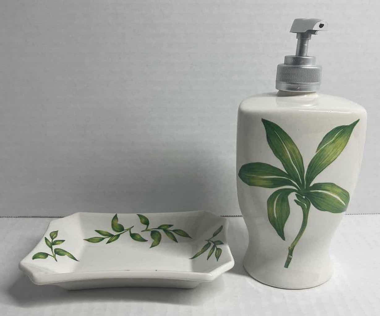 Photo 1 of GREENBRIER INTERNATIONAL WHITE BAMBOO CERAMIC SOAP HOLDER & DISPENSER