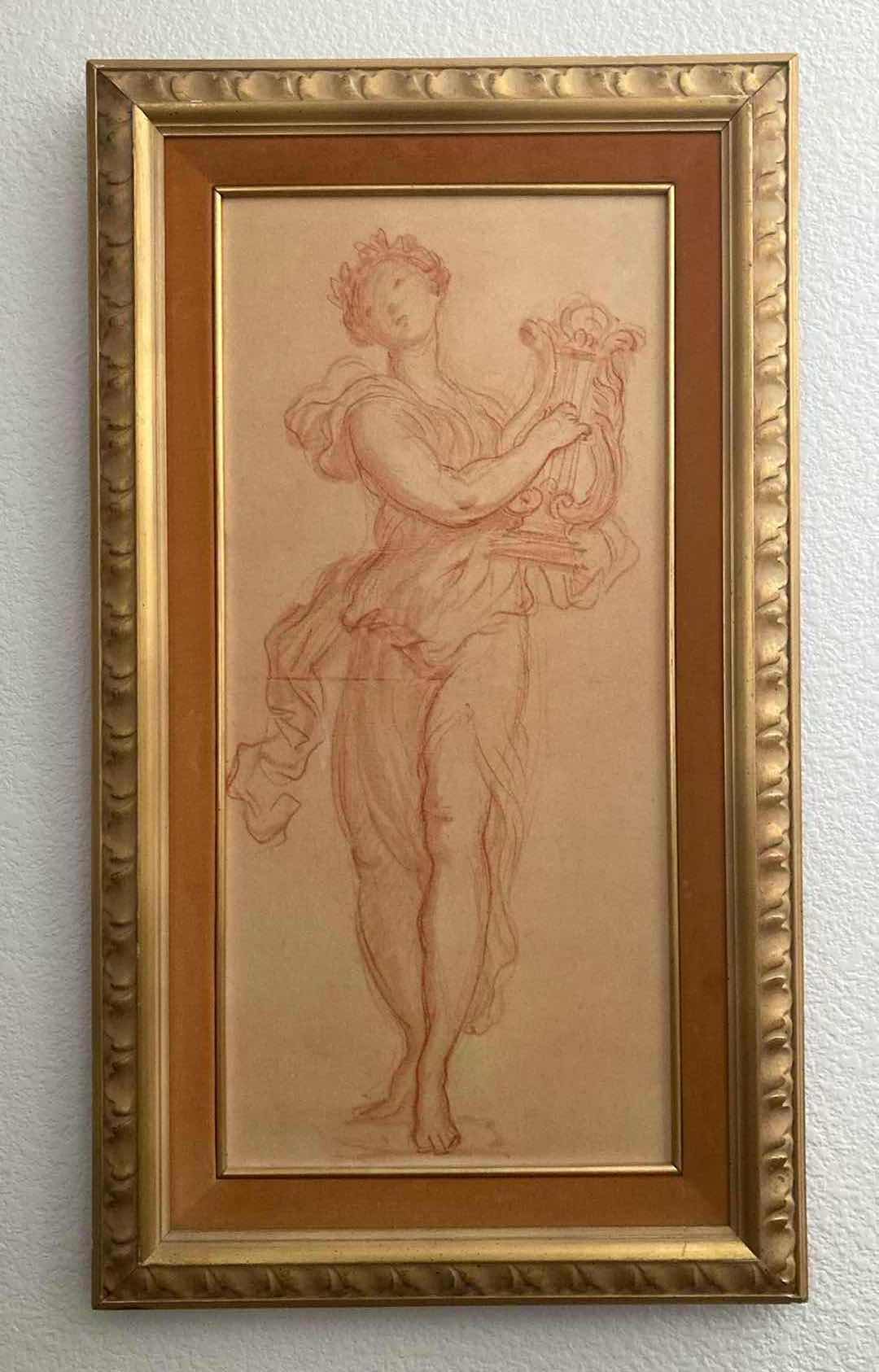 Photo 1 of EUROPEAN SCHOOL MAIDEN W LYRE FRAMED REPRINT ARTWORK 17.5” X 30.5”