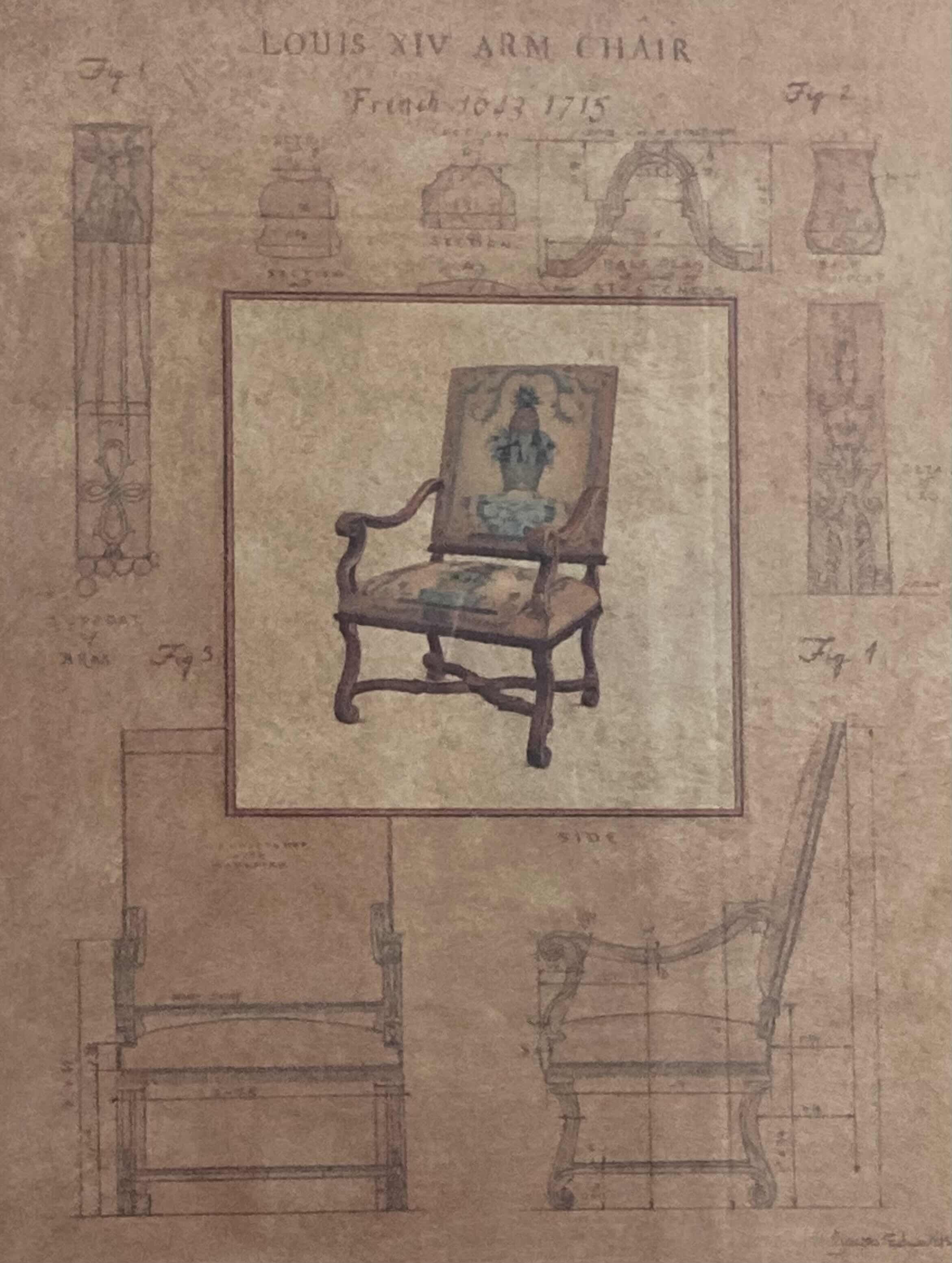 Photo 1 of LOUIS XIV ARM CHAIR SIGNED BY JACOB EDWARDS FRAMED REPRINT ARTWORK 29” X 33”