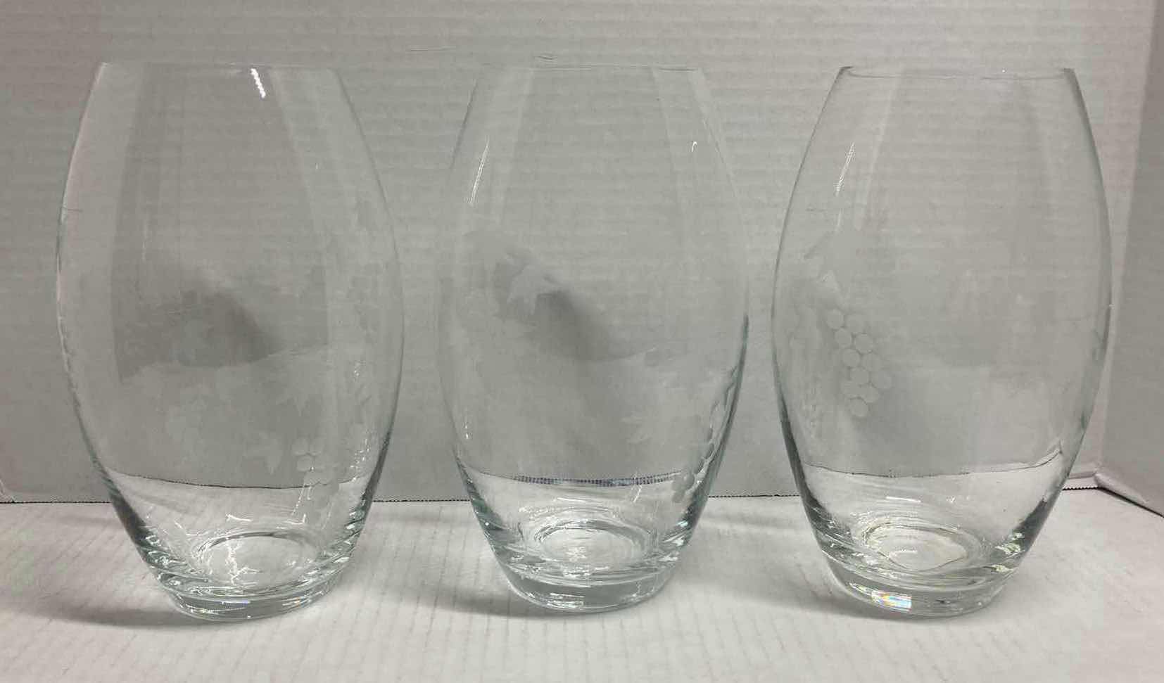 Photo 1 of GIBSON GRAPE GLASS VASES (3) H8”