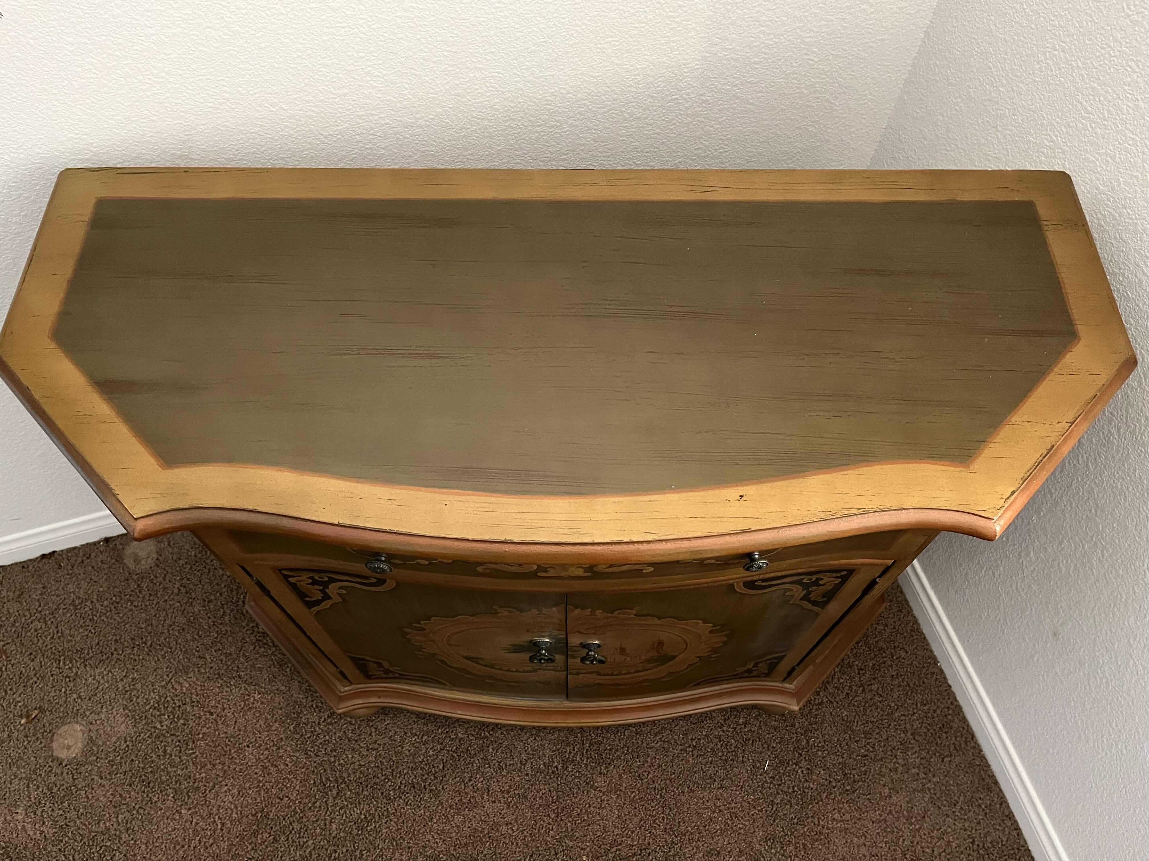 Photo 1 of ORNATE HAND PAINTED WOOD SIDEBOARD 43” X 16.5” H34”