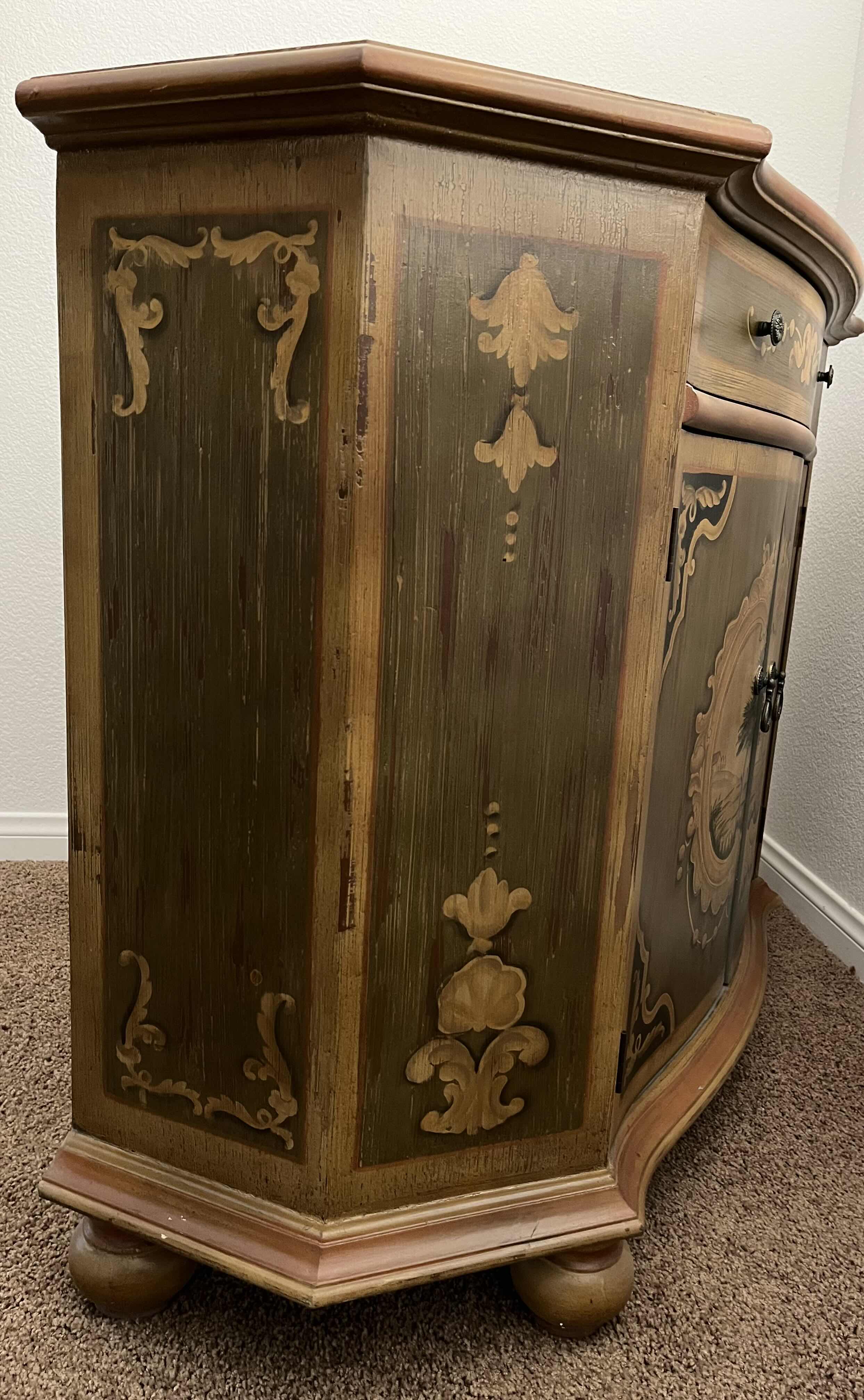 Photo 1 of ORNATE HAND PAINTED WOOD SIDEBOARD 43” X 16.5” H34”